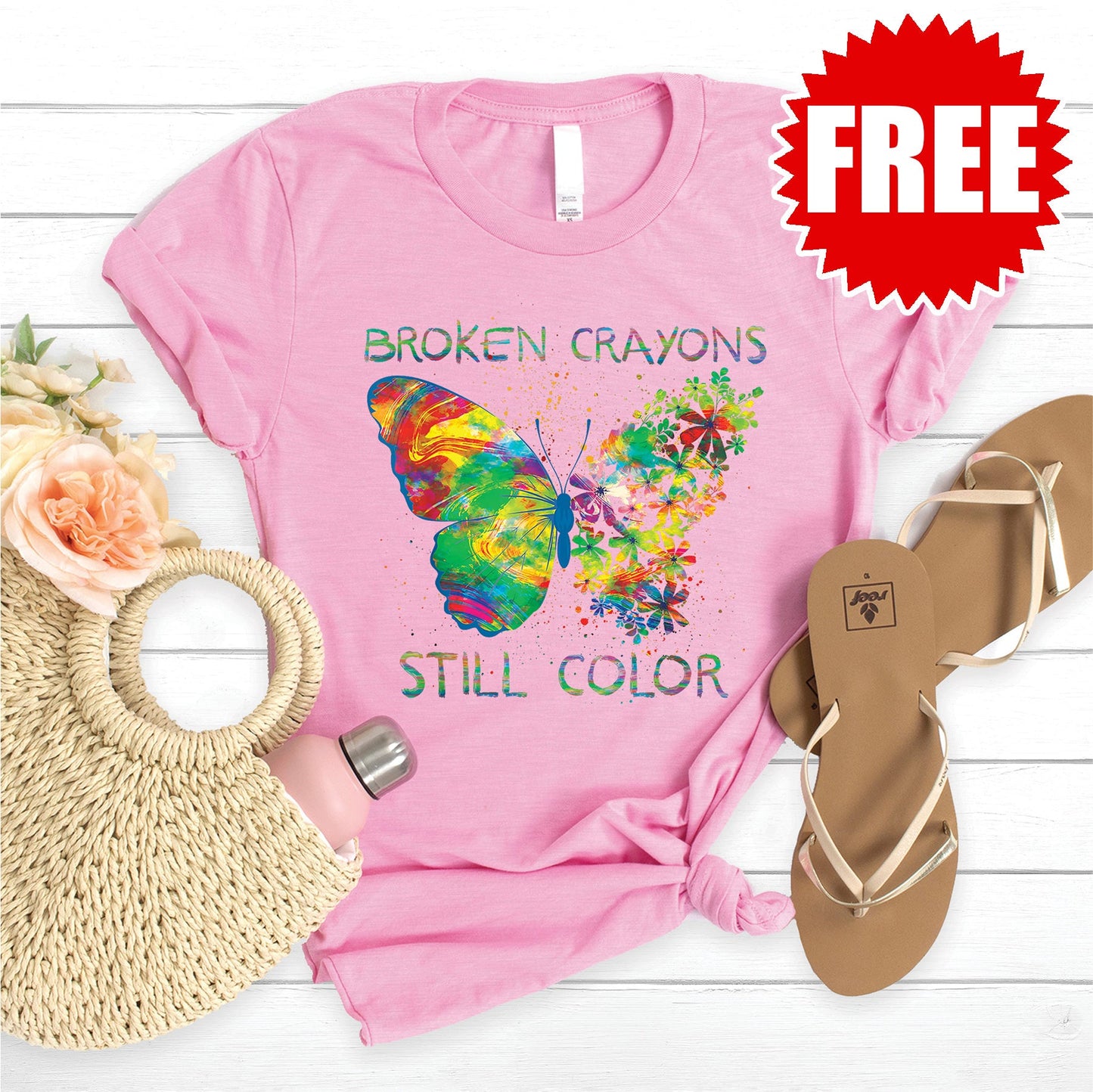 Broken Crayons Tee - Heather Bubble Gum - 0
