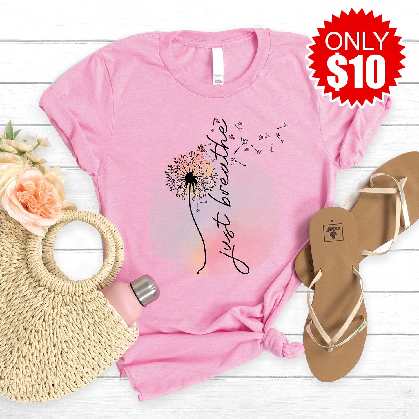 Just Breathe Tee - Heather Bubble Gum