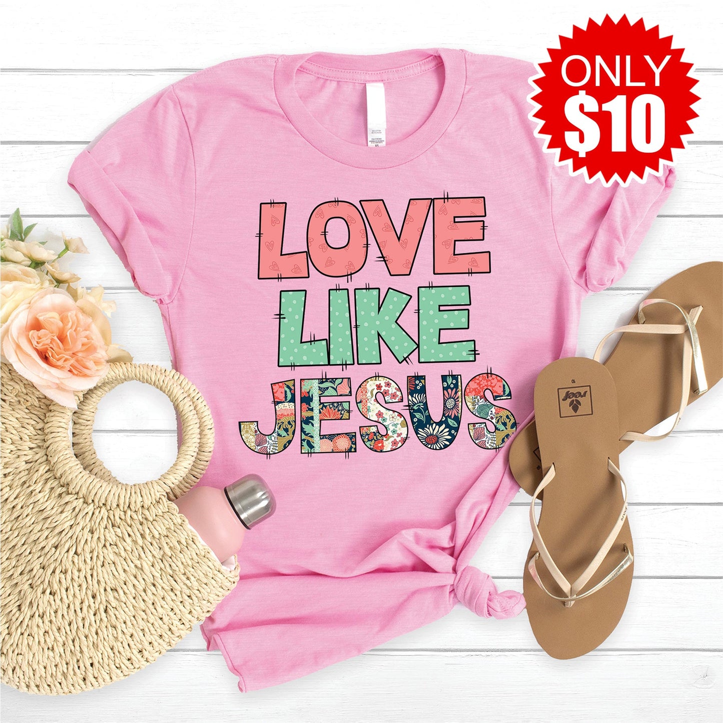Love Like Jesus Tee - Heather Bubble Gum