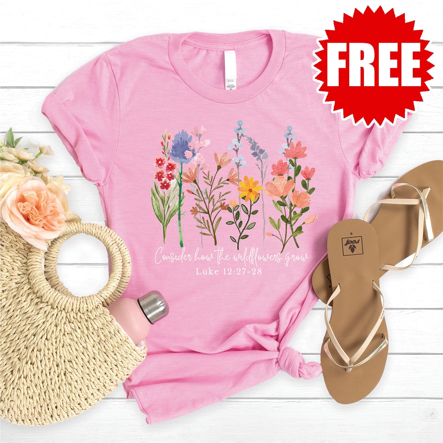 Wild Flowers Grow Tee - Heather Bubble Gum - 0