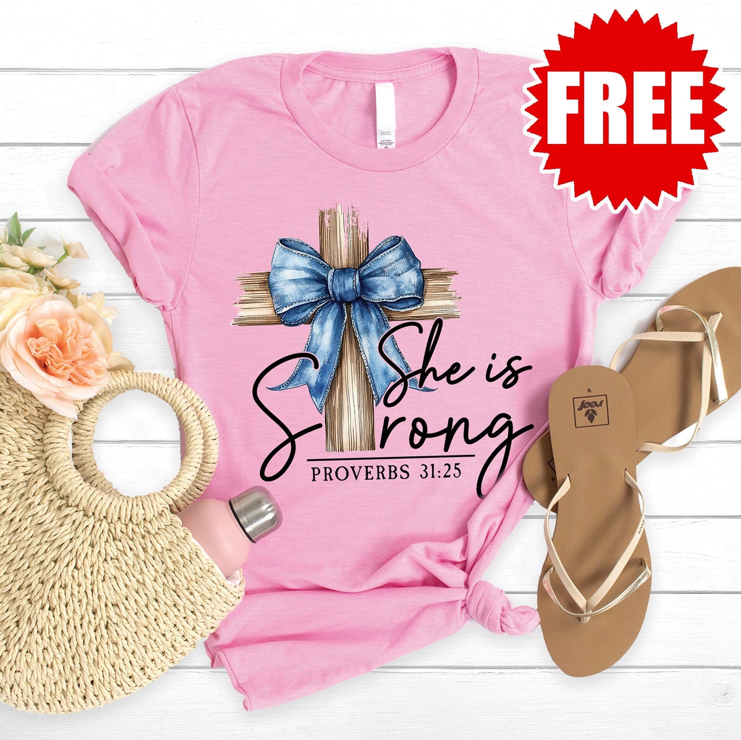 She is Strong Tee - Heather Bubble Gum - 0