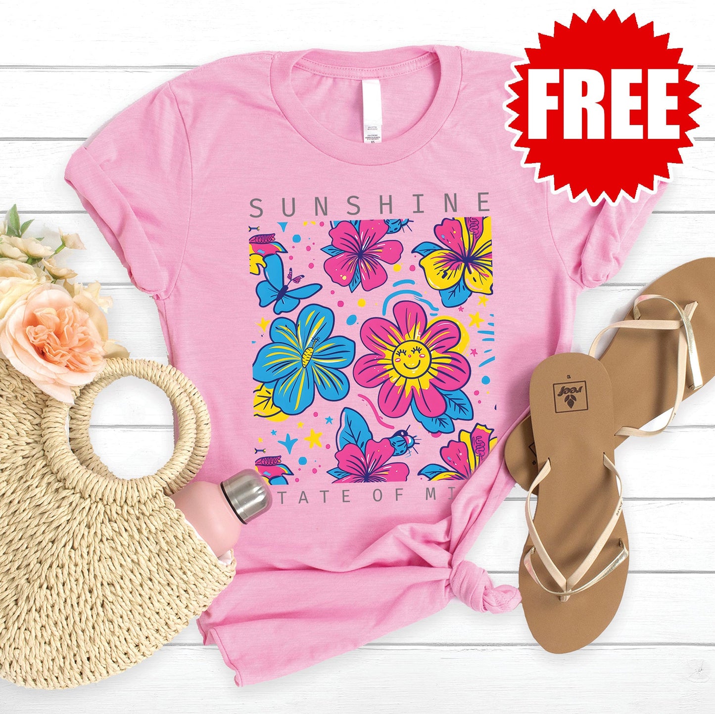 Sunshine State Of Mind Tee - Heather Bubble Gum - 0