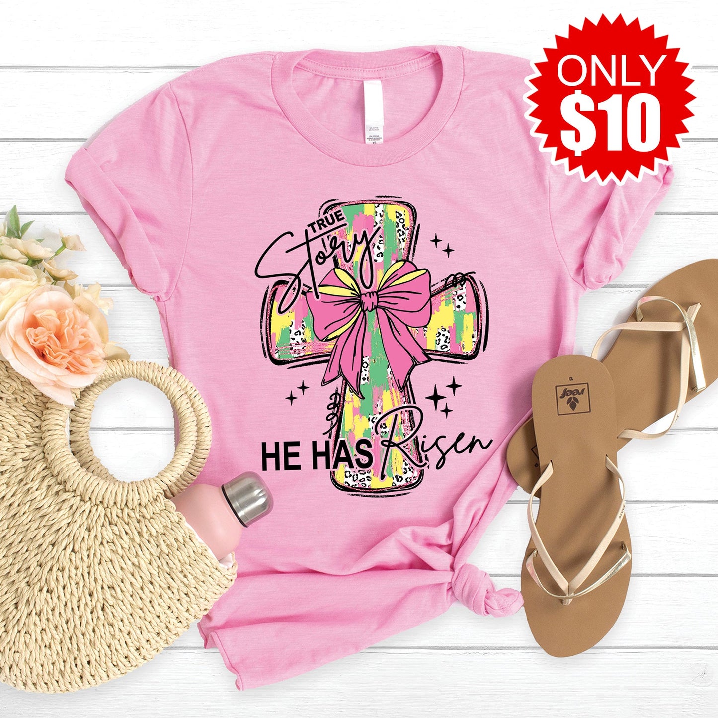 True Story He Has Risen Tee - Heather Bubble Gum