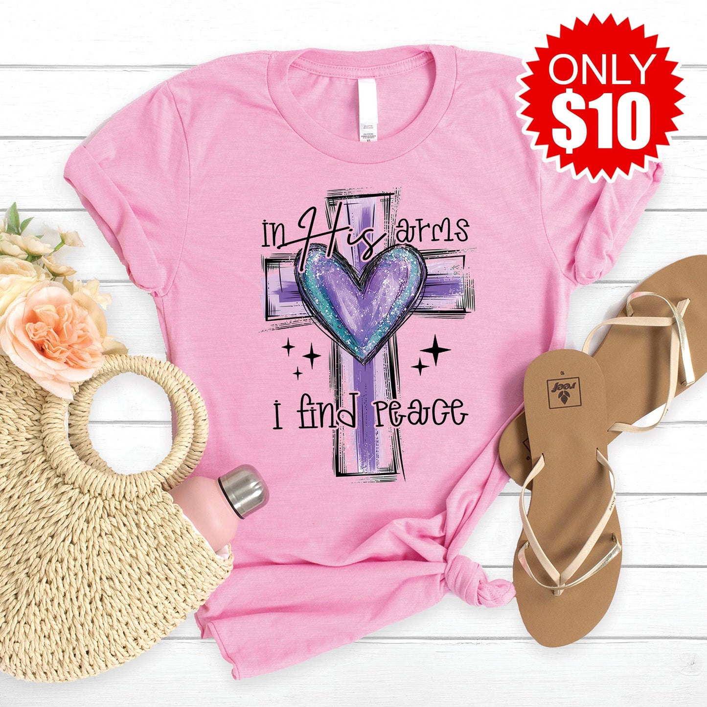 In His Arms Tee - Heather Bubble Gum