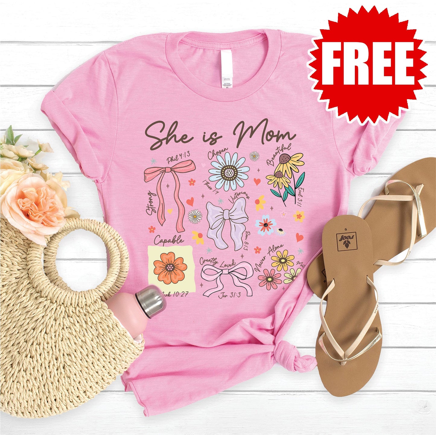 She is Mom Tee - Heather Bubble Gum