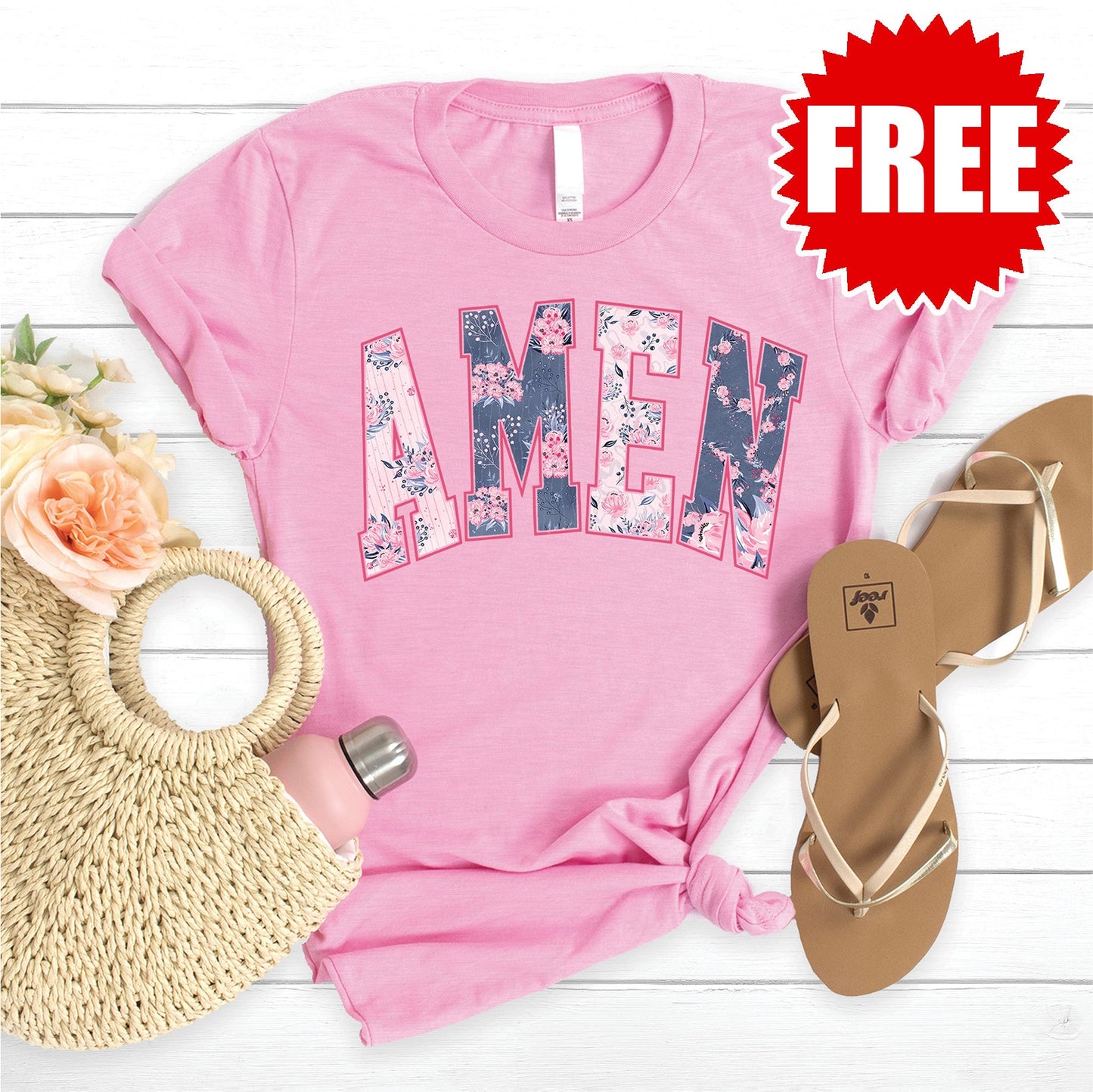 Amen Tee - Heather Bubble Gum - 0