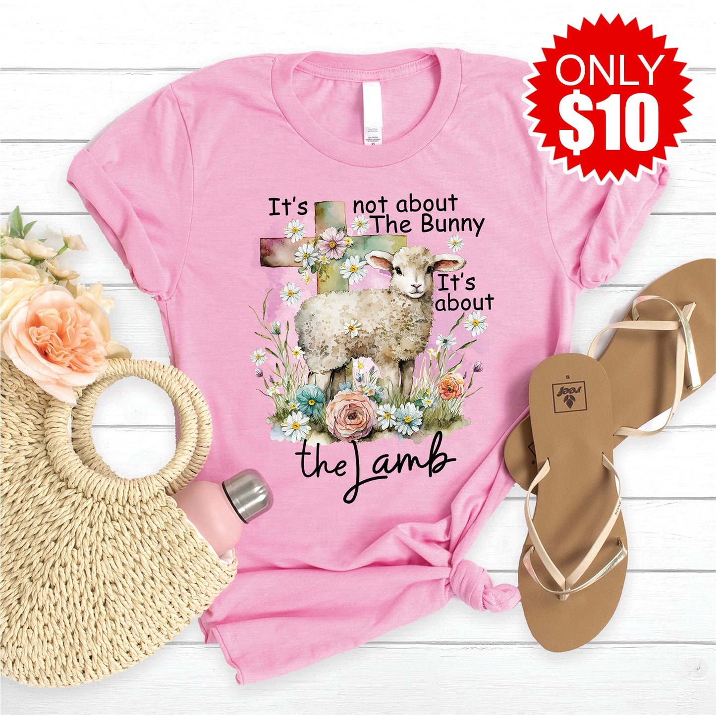 It's About the Lamb Tee - Heather Bubble Gum