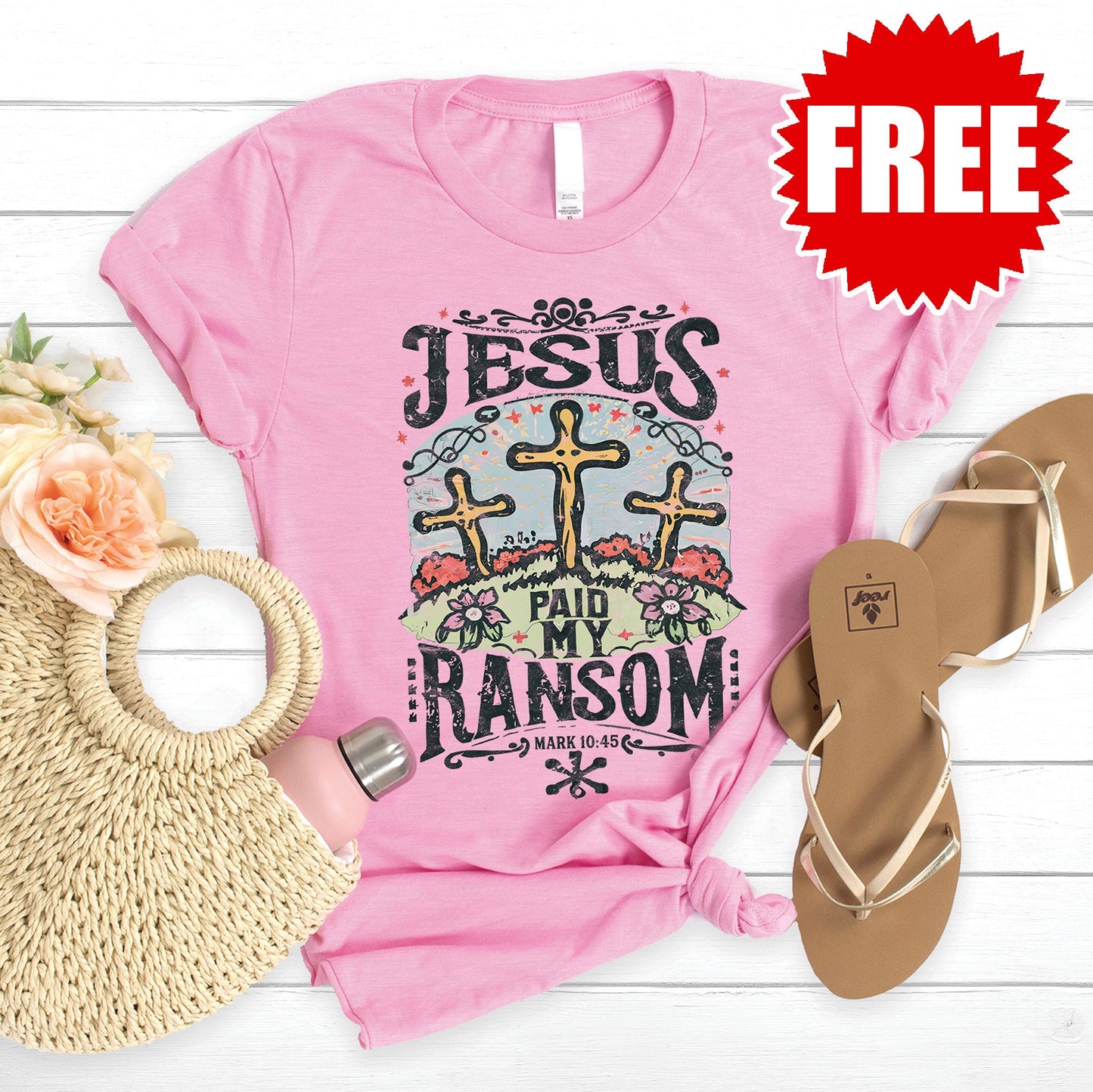Jesus Paid My Ransom Tee - Heather Bubble Gum - 0