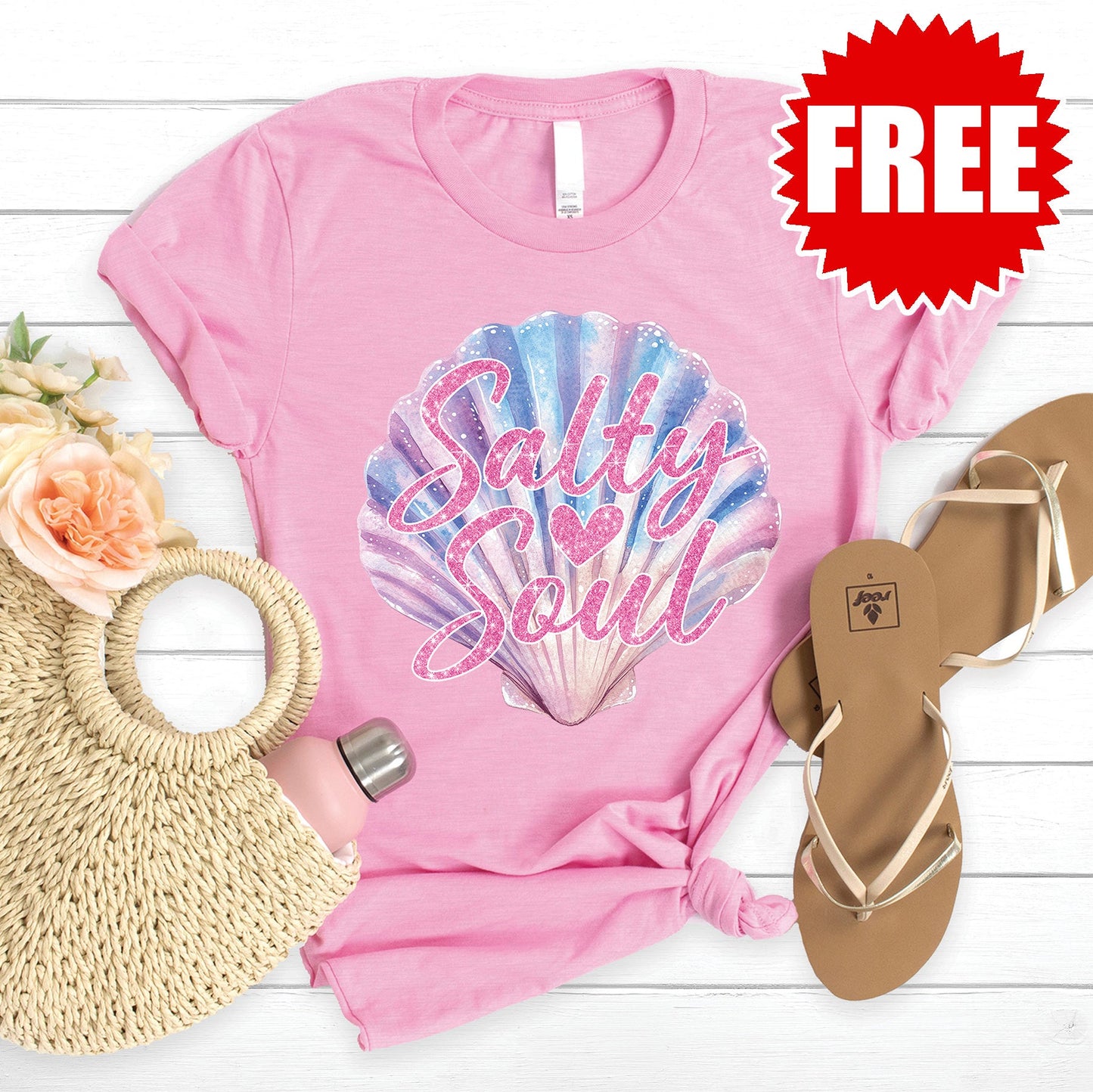 Salty Soul Shell Tee - Heather Bubble Gum - 0
