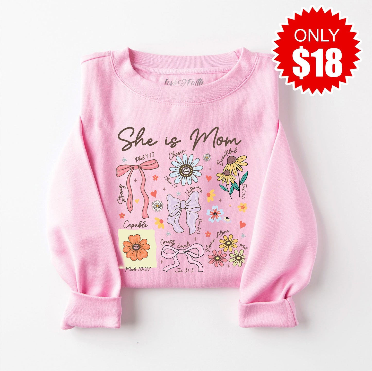 She is Mom Crewneck Sweatshirt - Heather Bubble Gum