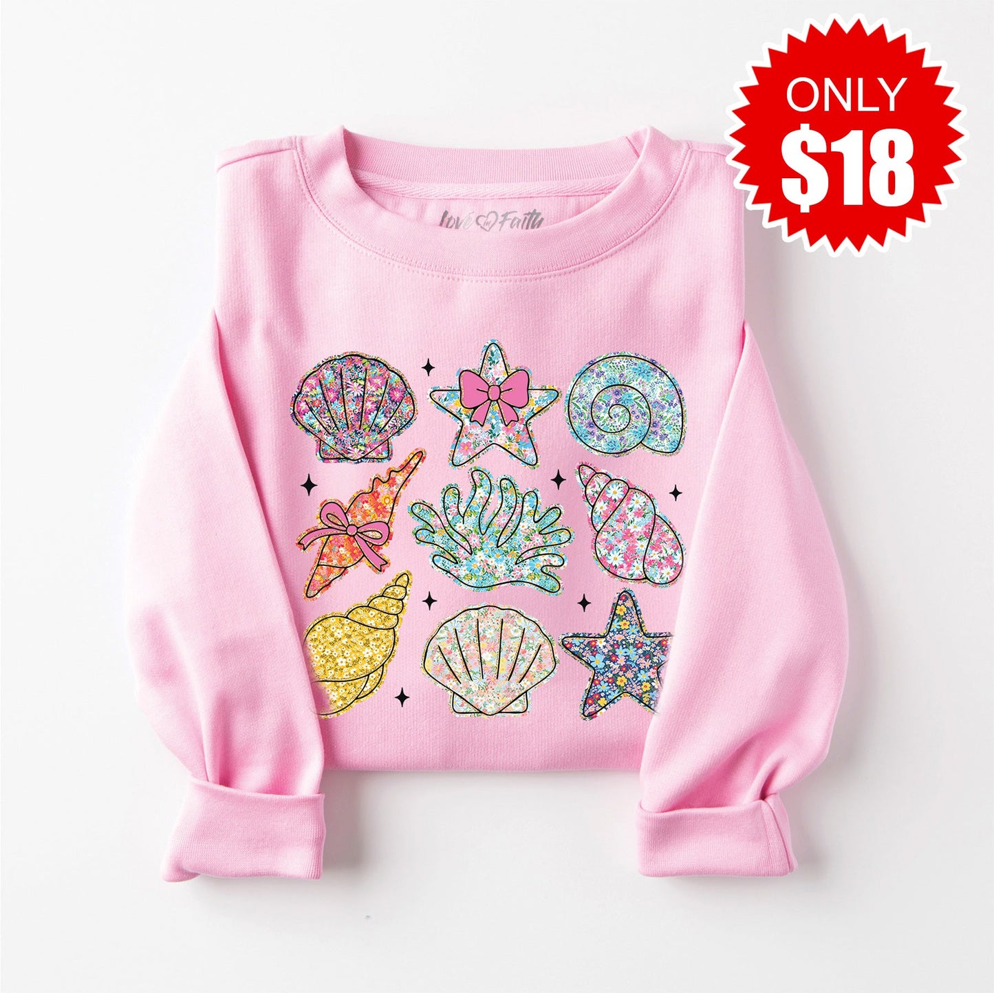 Shells Glitter Sweatshirt - Heather Bubble Gum - 18