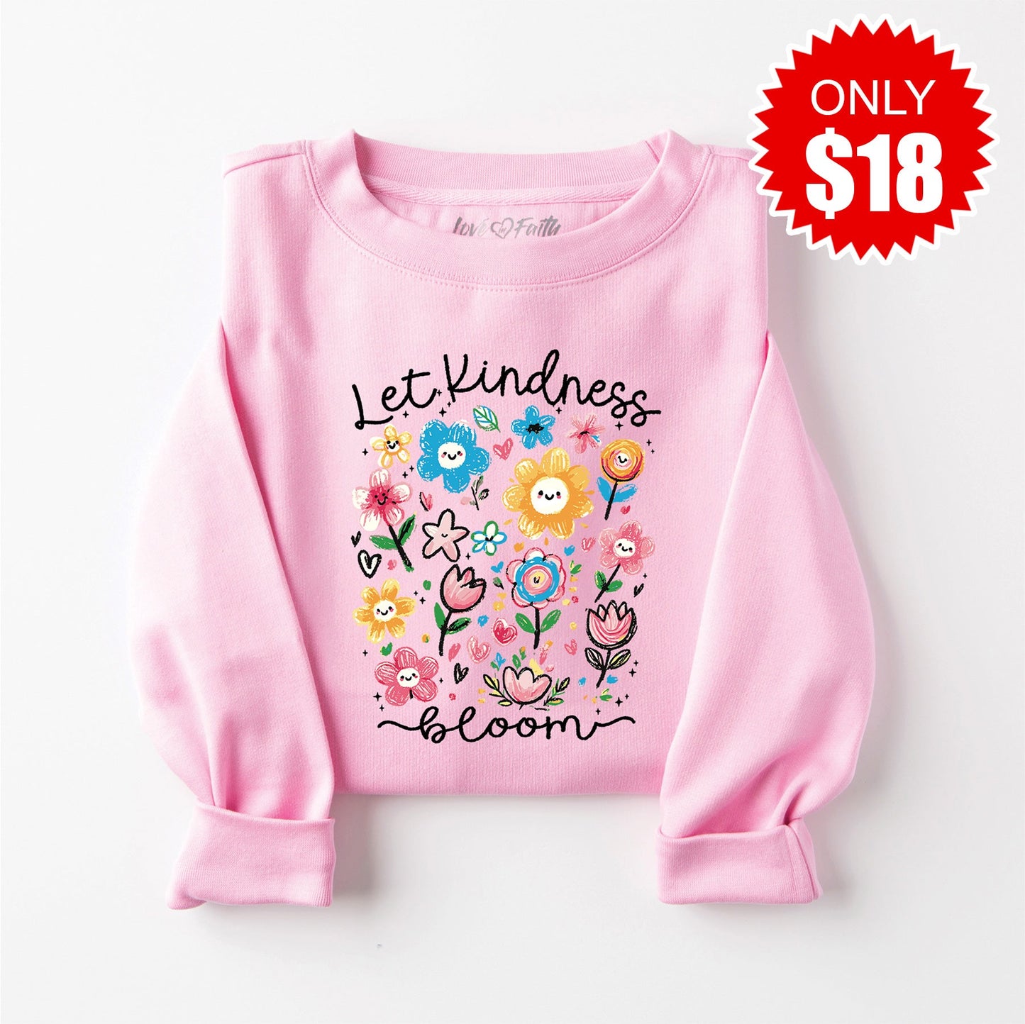 Let Kindness Bloom Sweatshirt - Heather Bubble Gum - 18
