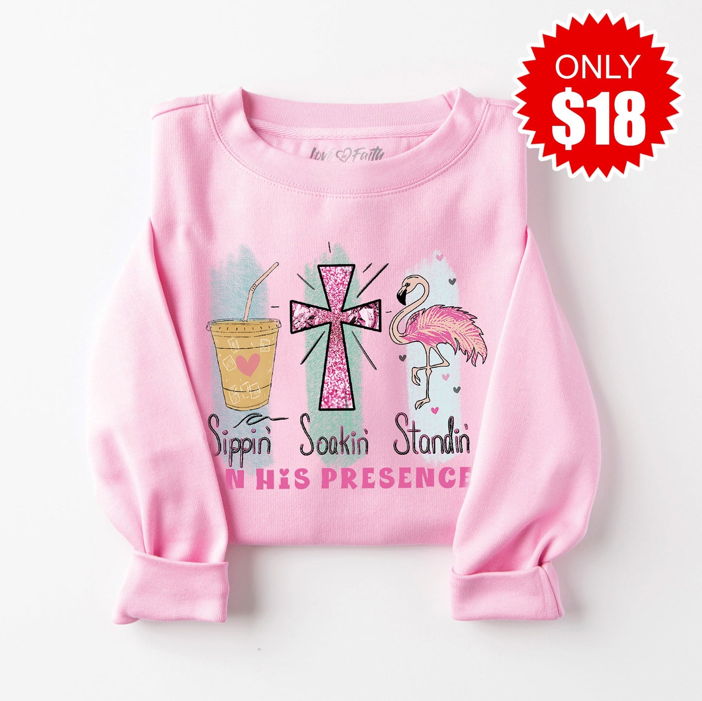 Sippin Soakin Standin Sweatshirt - Heather Bubble Gum - 18