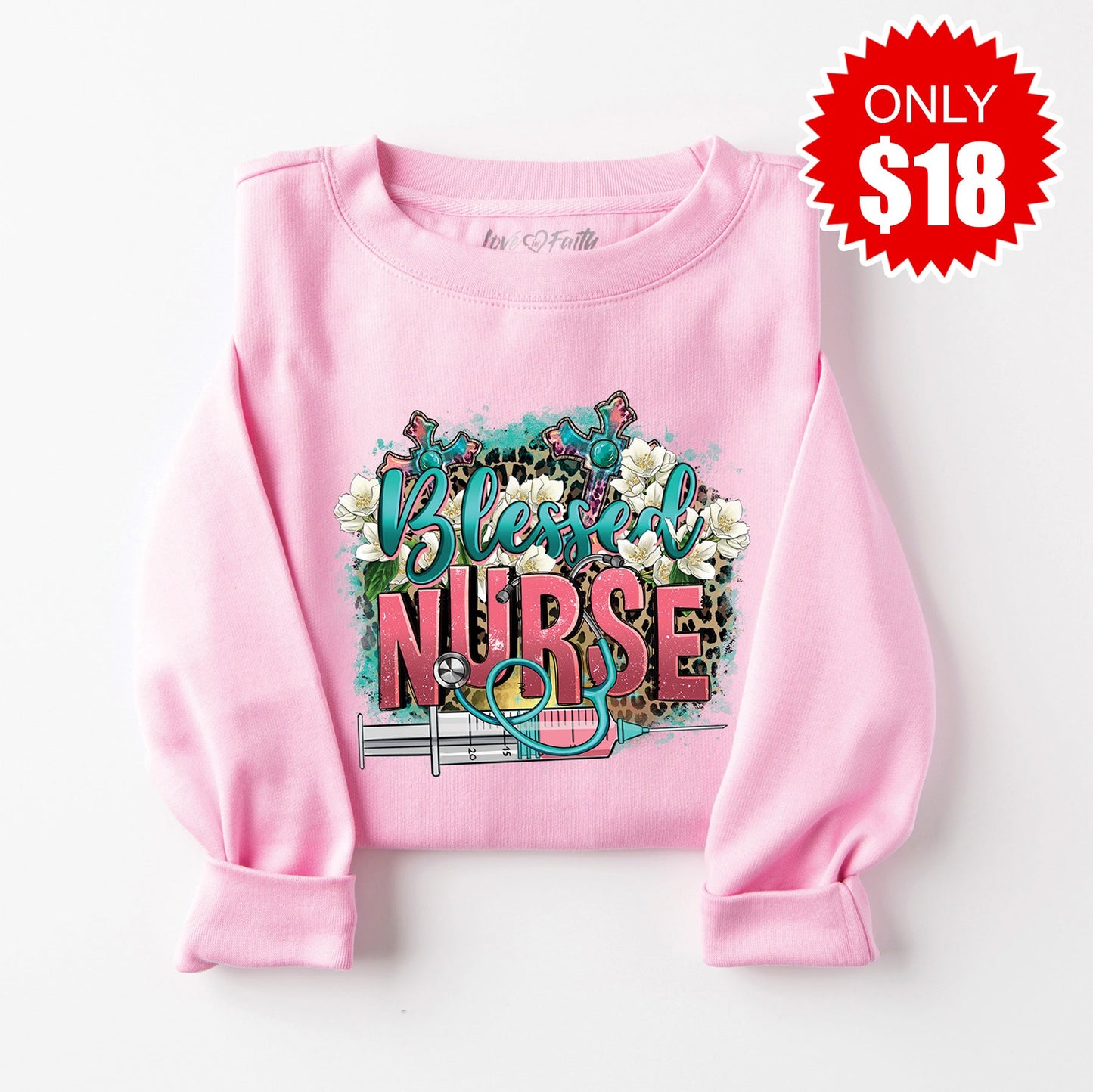 Blessed Nurse Sweatshirt - Heather Bubble Gum - 18