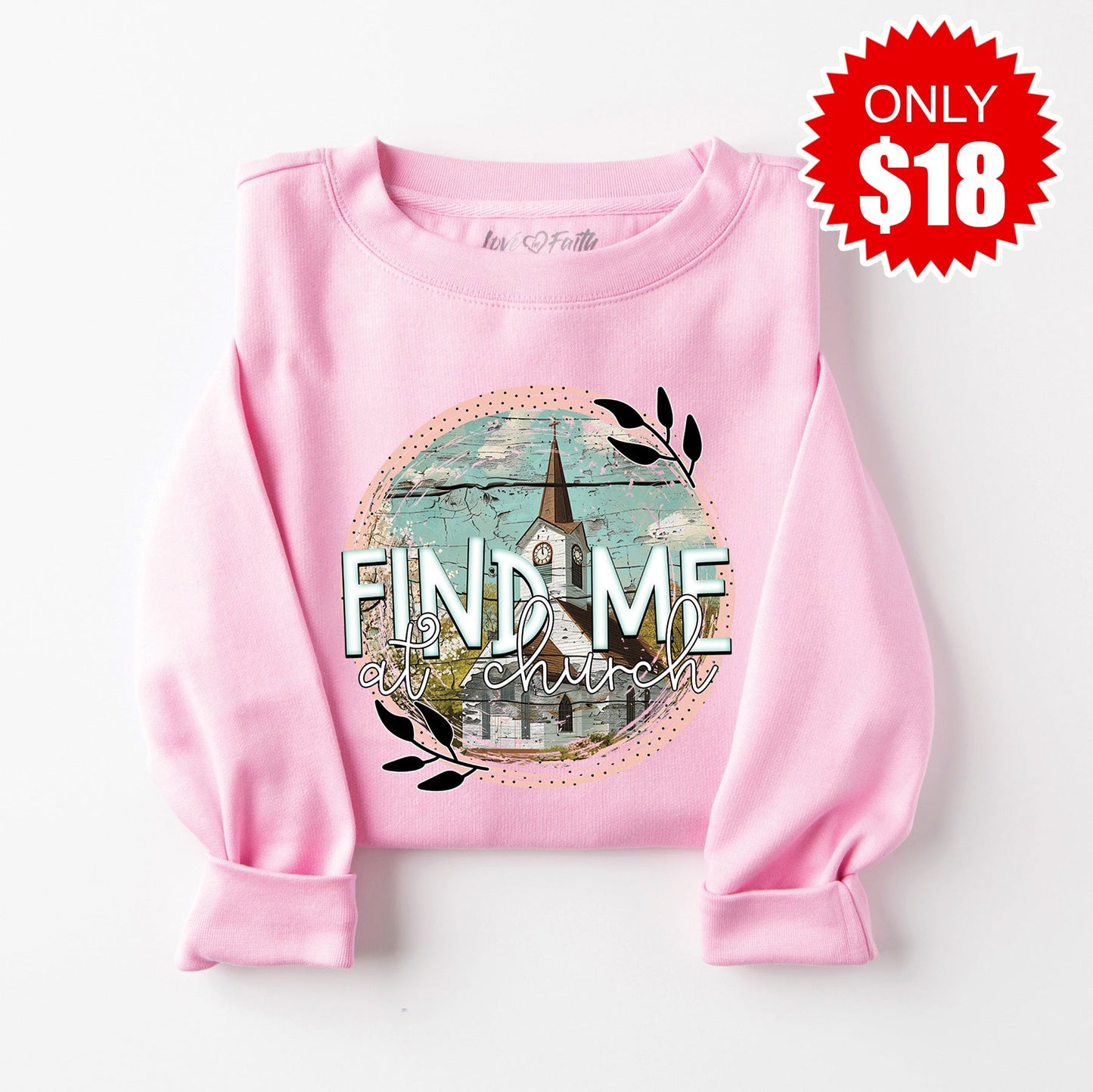 Find Me At Church Sweatshirt - Heather Bubble Gum - 18