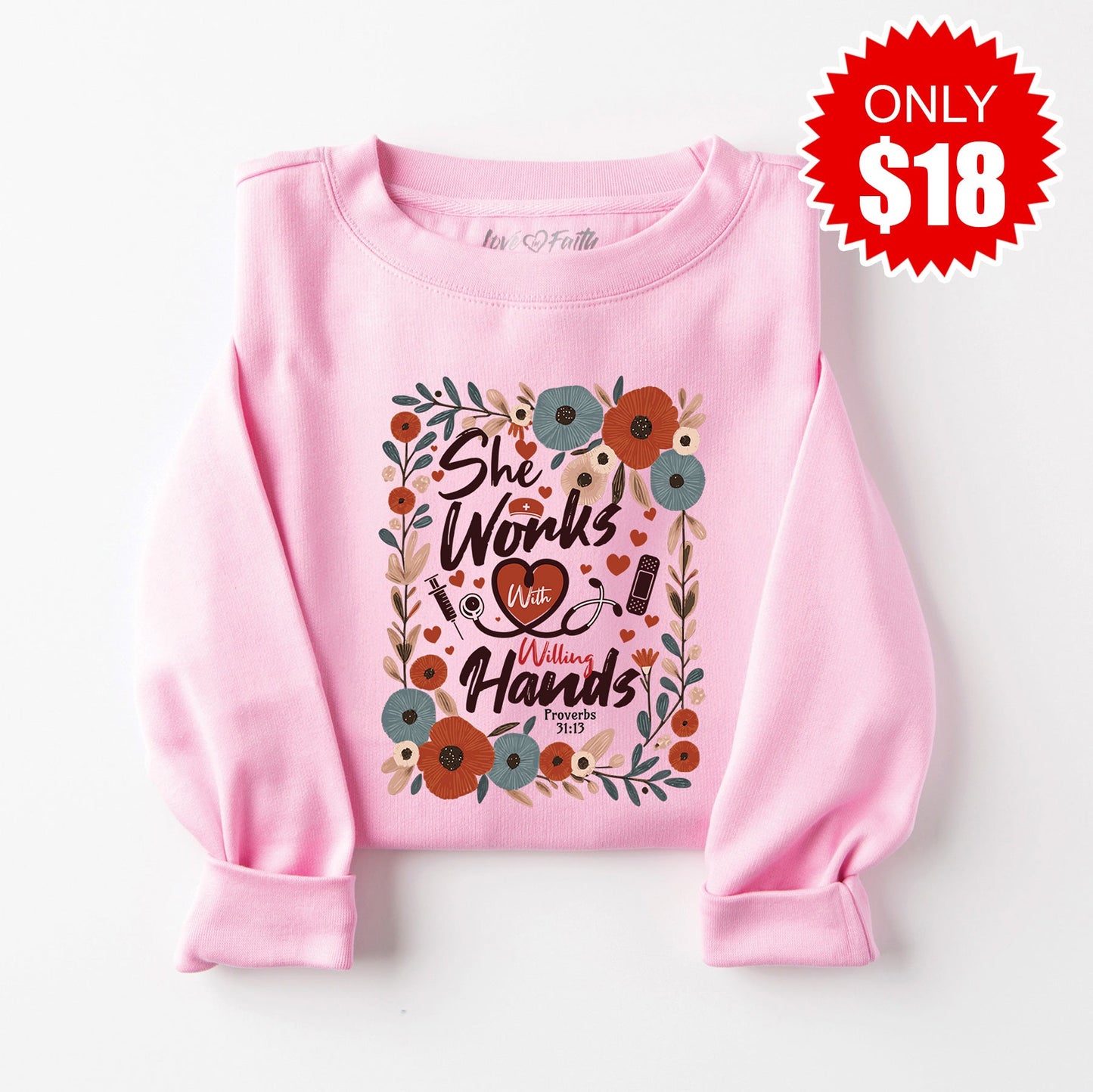 She Works Sweatshirt - Heather Bubble Gum - 18