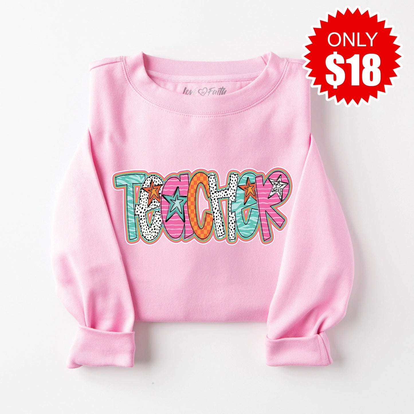 Teacher Stars Sweatshirt - Heather Bubble Gum - 18