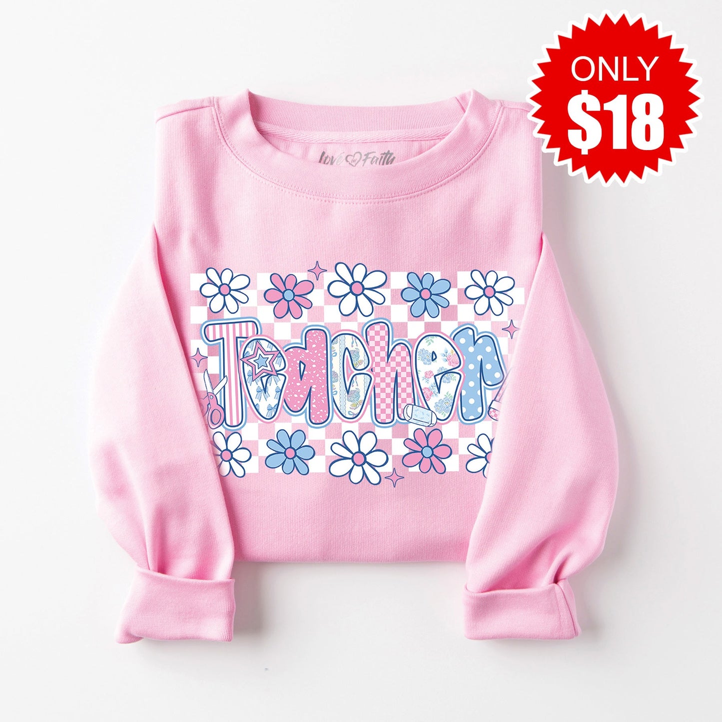 Teacher Sweatshirt - Heather Bubble Gum - 18 Style001