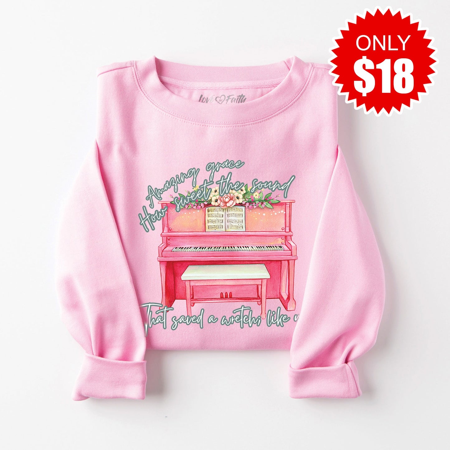 Amazing Grace Piano Sweatshirt - Heather Bubble Gum - 18