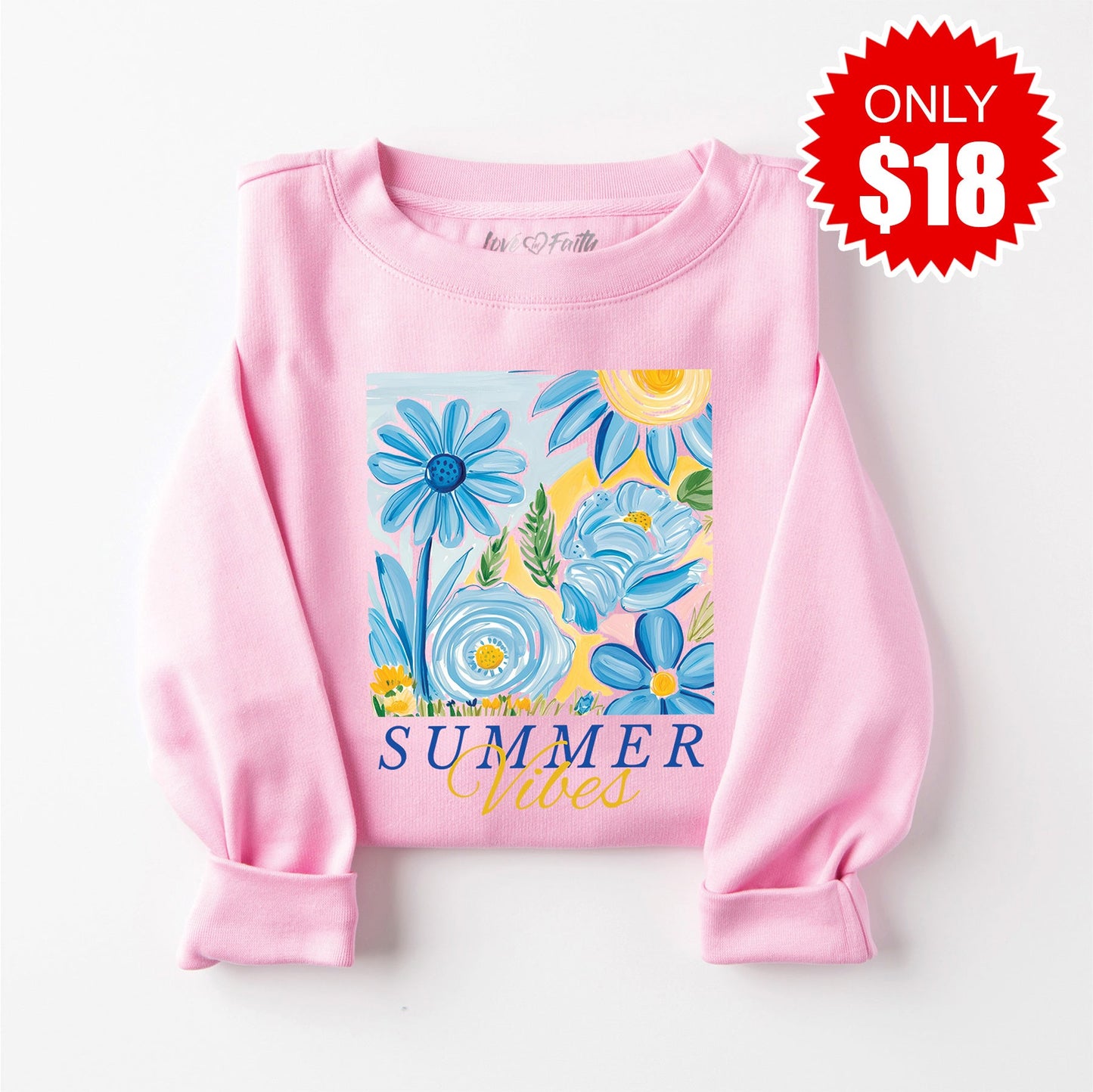 Summer Vibes Sweatshirt - Heather Bubble Gum - 18 Style002
