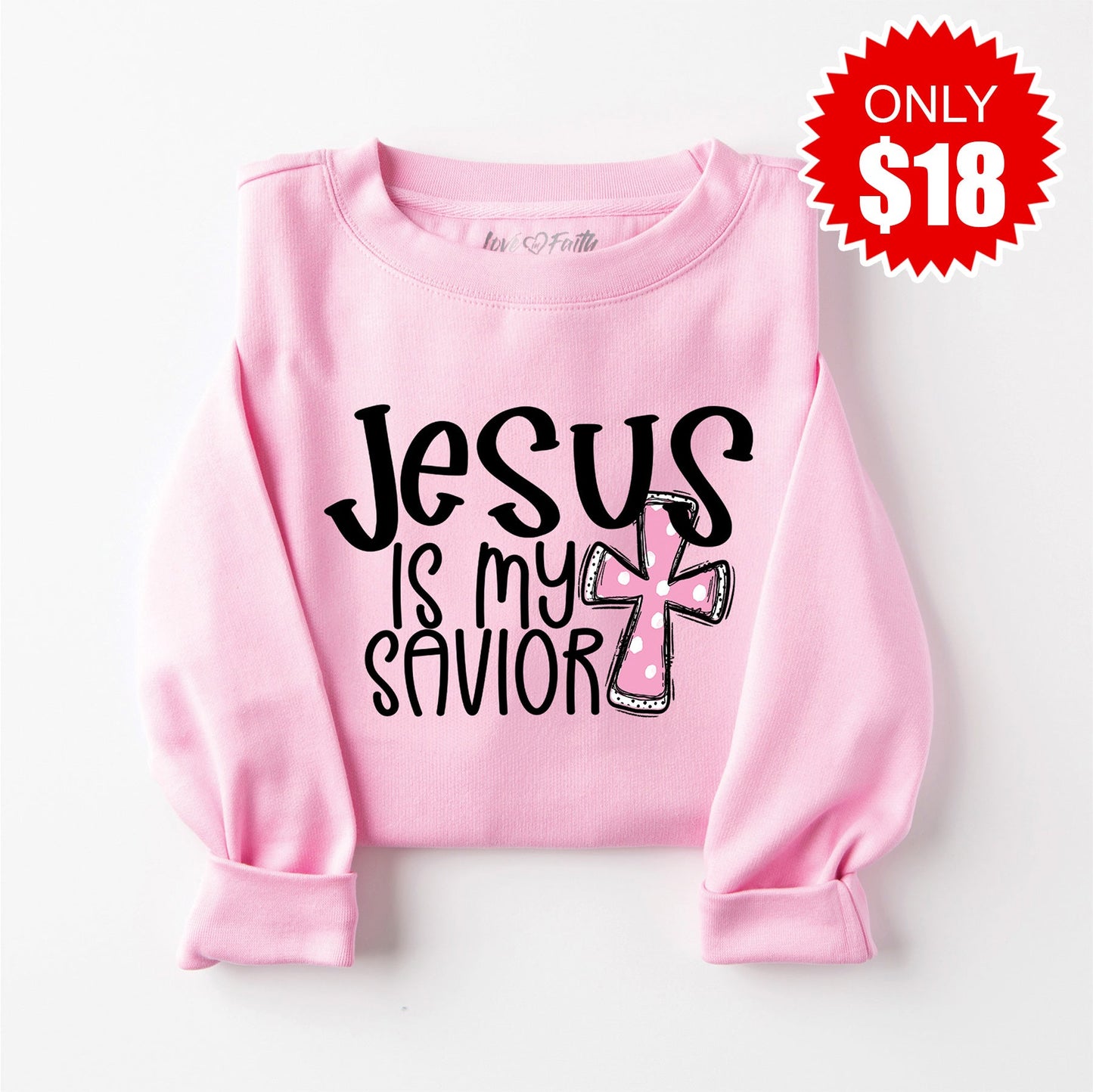 Jesus is my Savior Sweatshirt - Heather Bubble Gum - 18