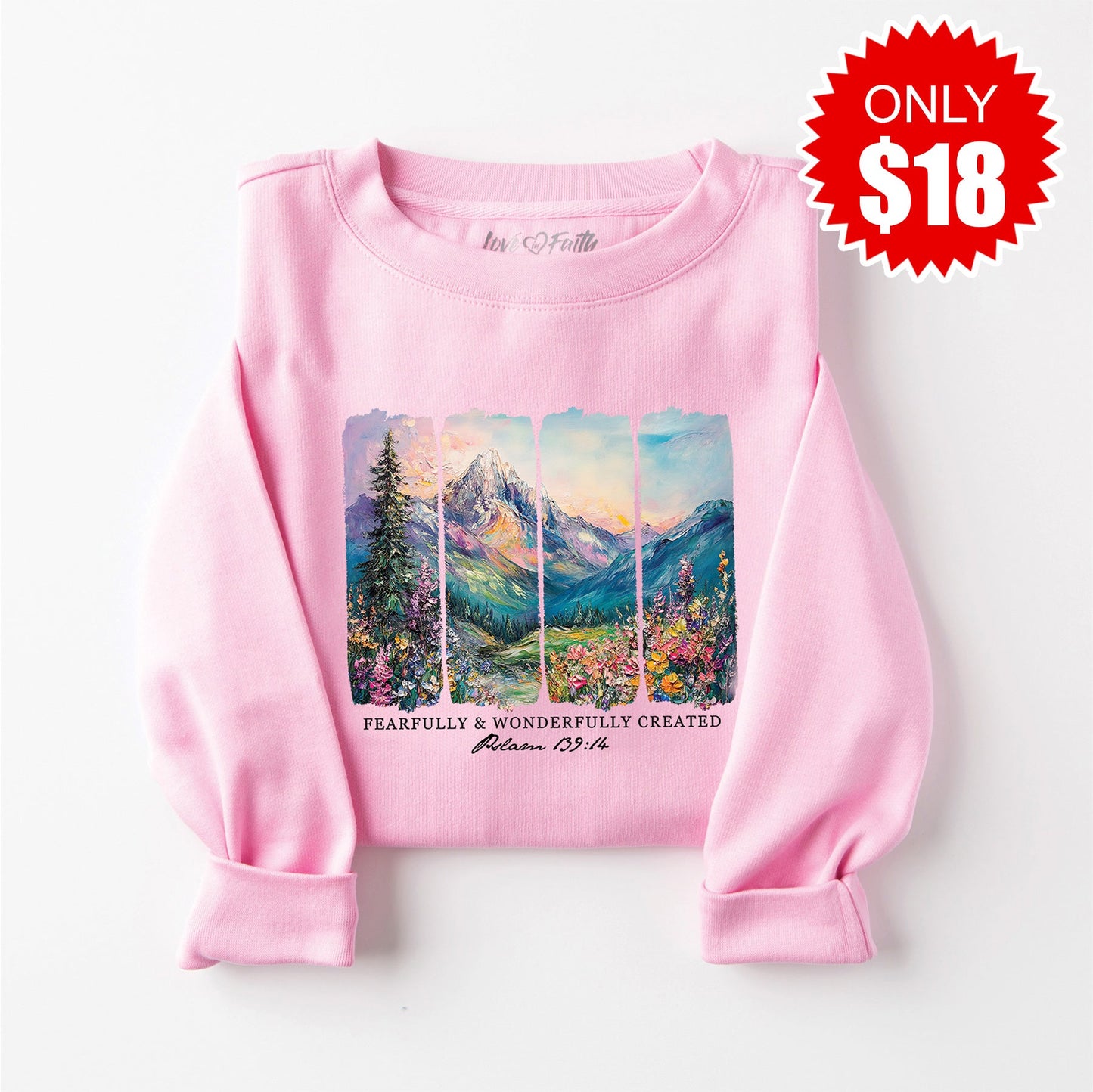 Fearfully and Wonderfully Created Sweatshirt - Heather Bubble Gum - 18