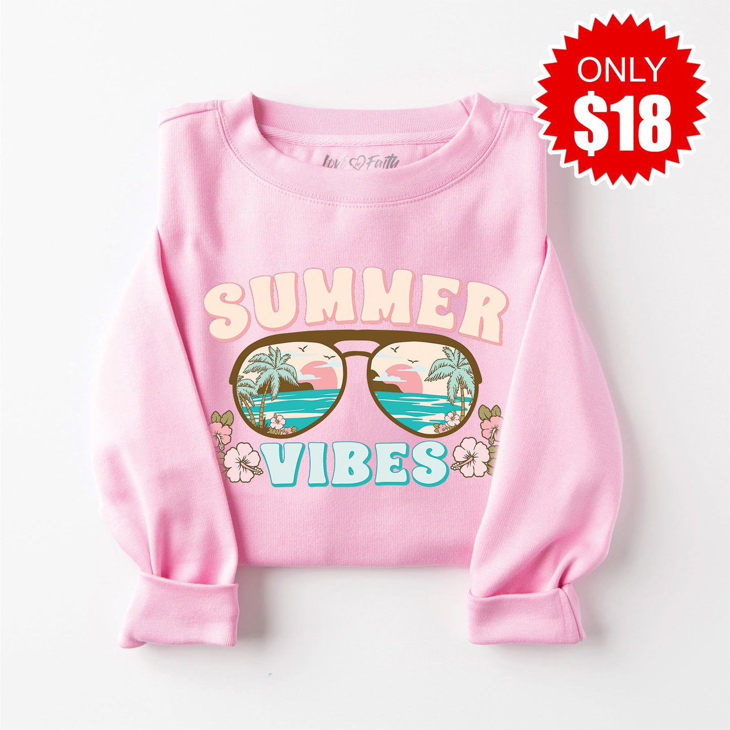Summer Vibes Sweatshirt - Heather Bubble Gum - 18 Style003