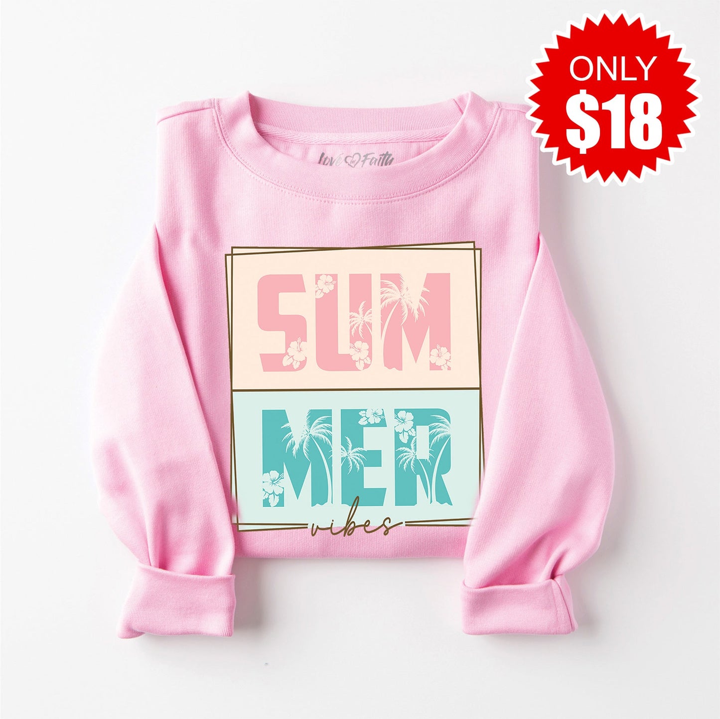 Summer Vibes Sweatshirt - Heather Bubble Gum - 18