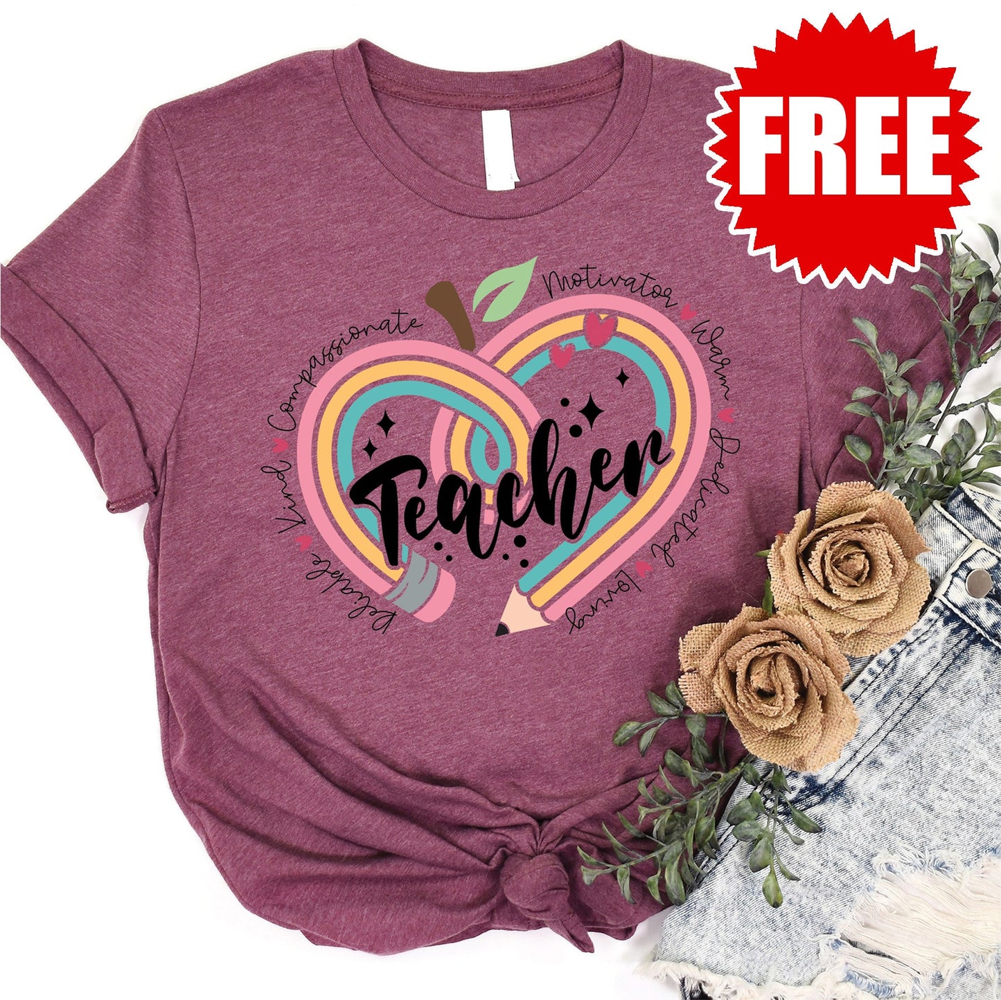 Teacher Tee - Heather Burgundy - 0 Style002
