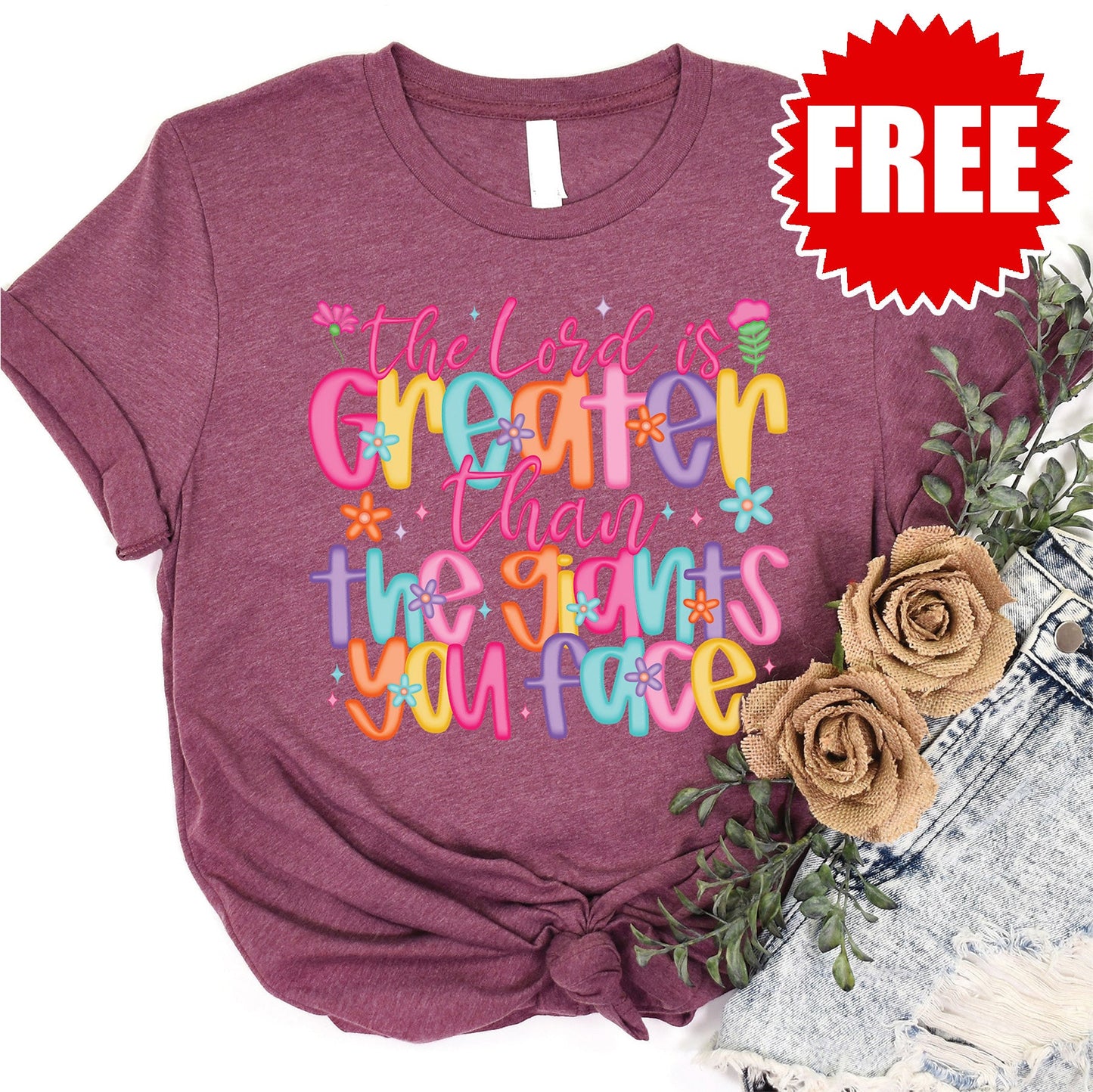 The Lord is Greater Tee - Heather Burgundy - 0