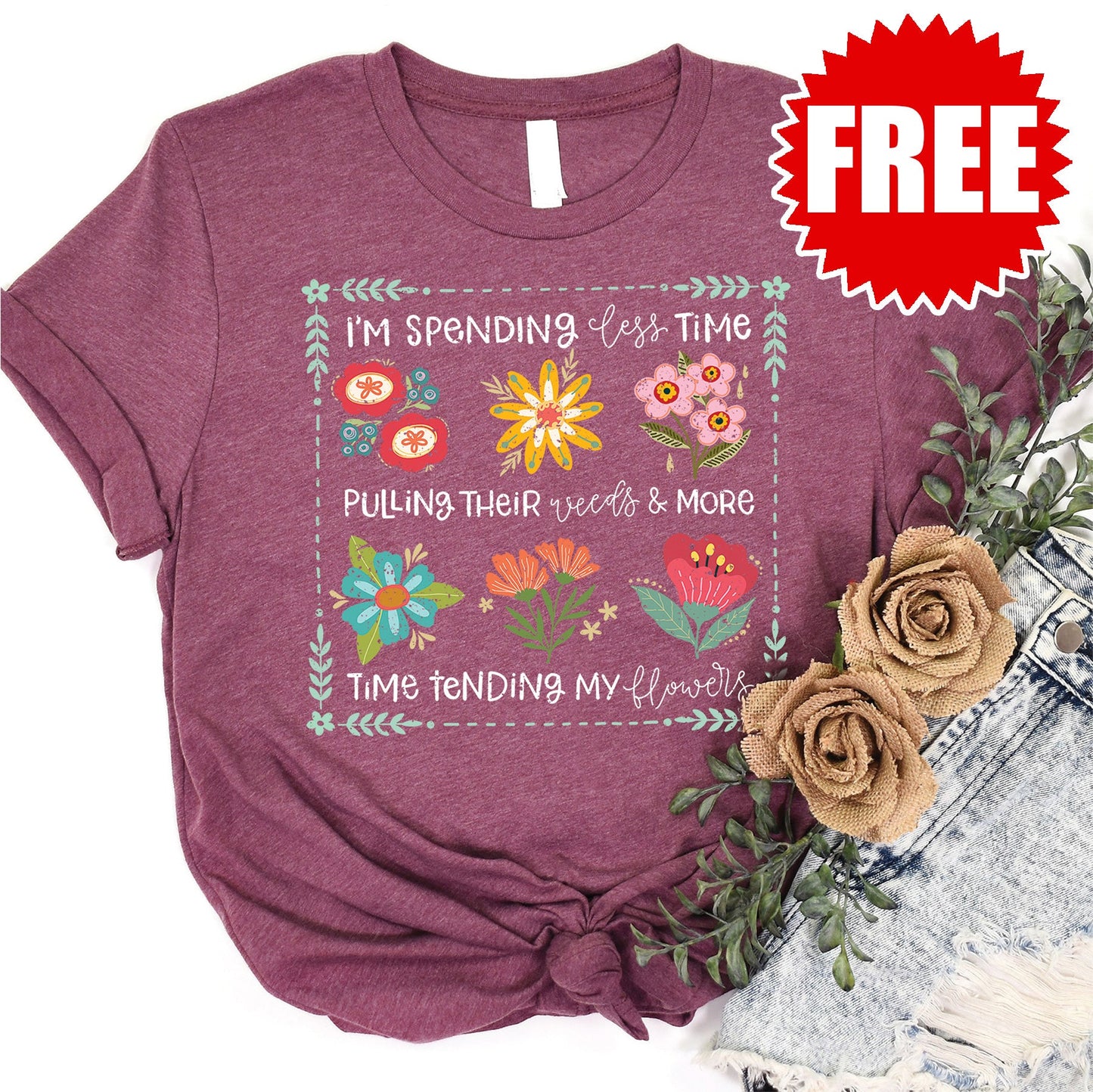 Less Time Tee - Heather Burgundy - 0