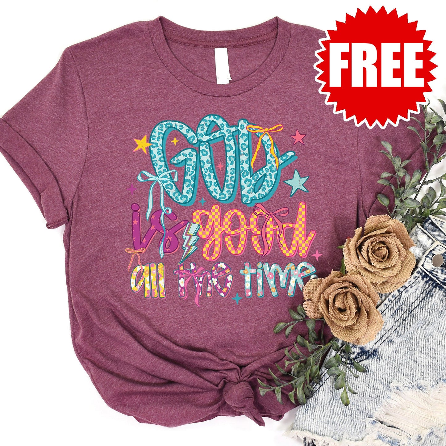 God is Good Tee - Heather Burgundy - 0 Style001