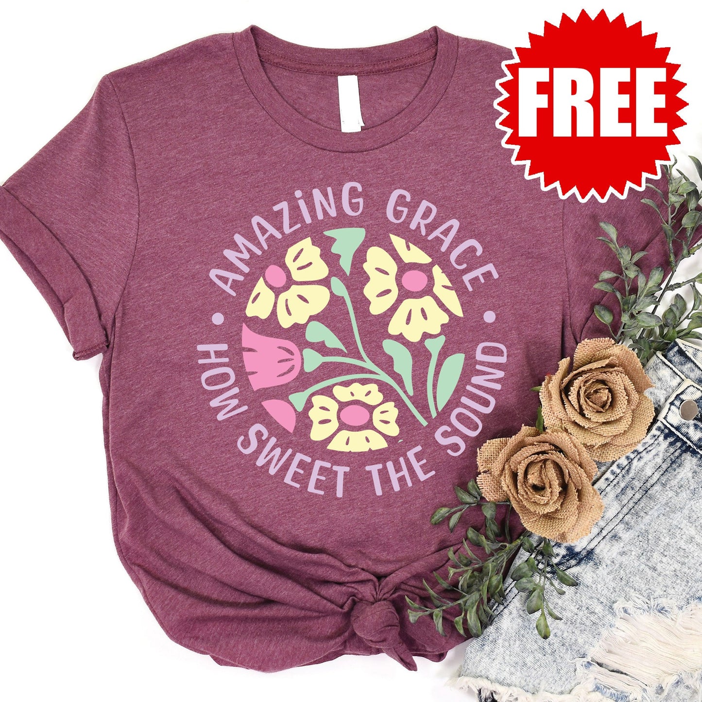 Amazing Grace Tee - Heather Burgundy - 0