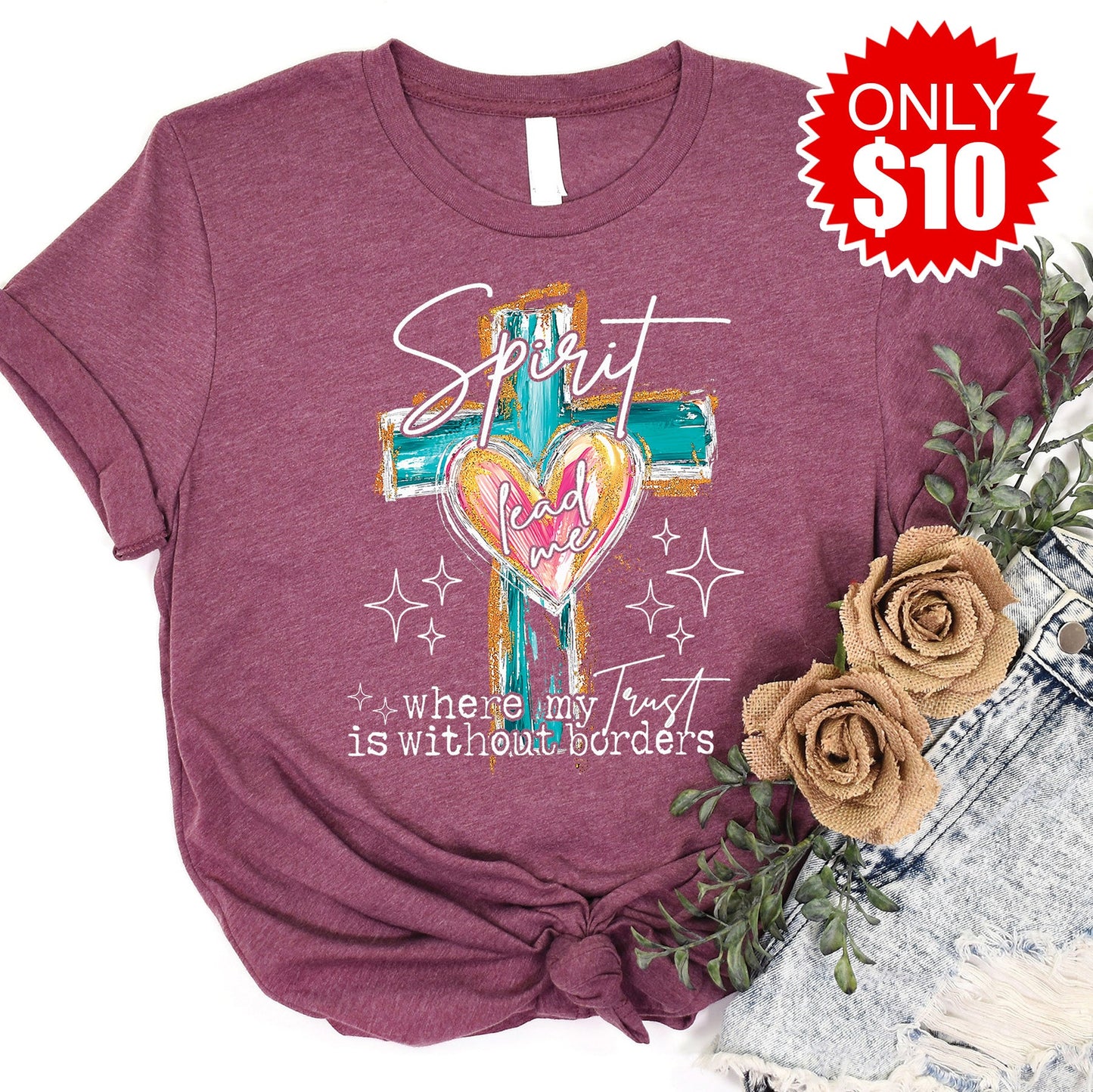 Spirit Lead Me Tee - Heather Burgundy
