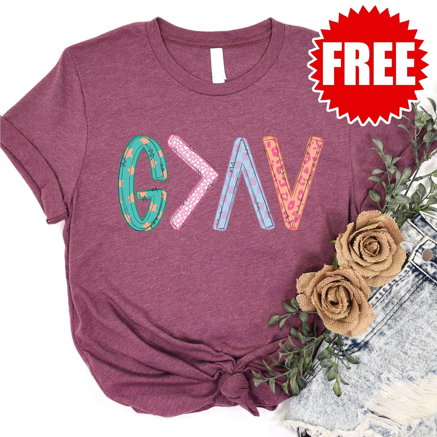 God is Greater Tee - Heather Burgundy - 0
