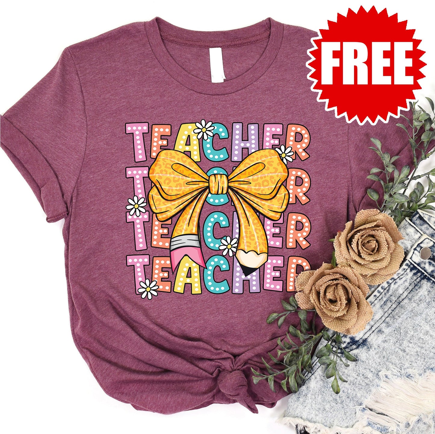 Teacher Tee - Heather Burgundy - 0