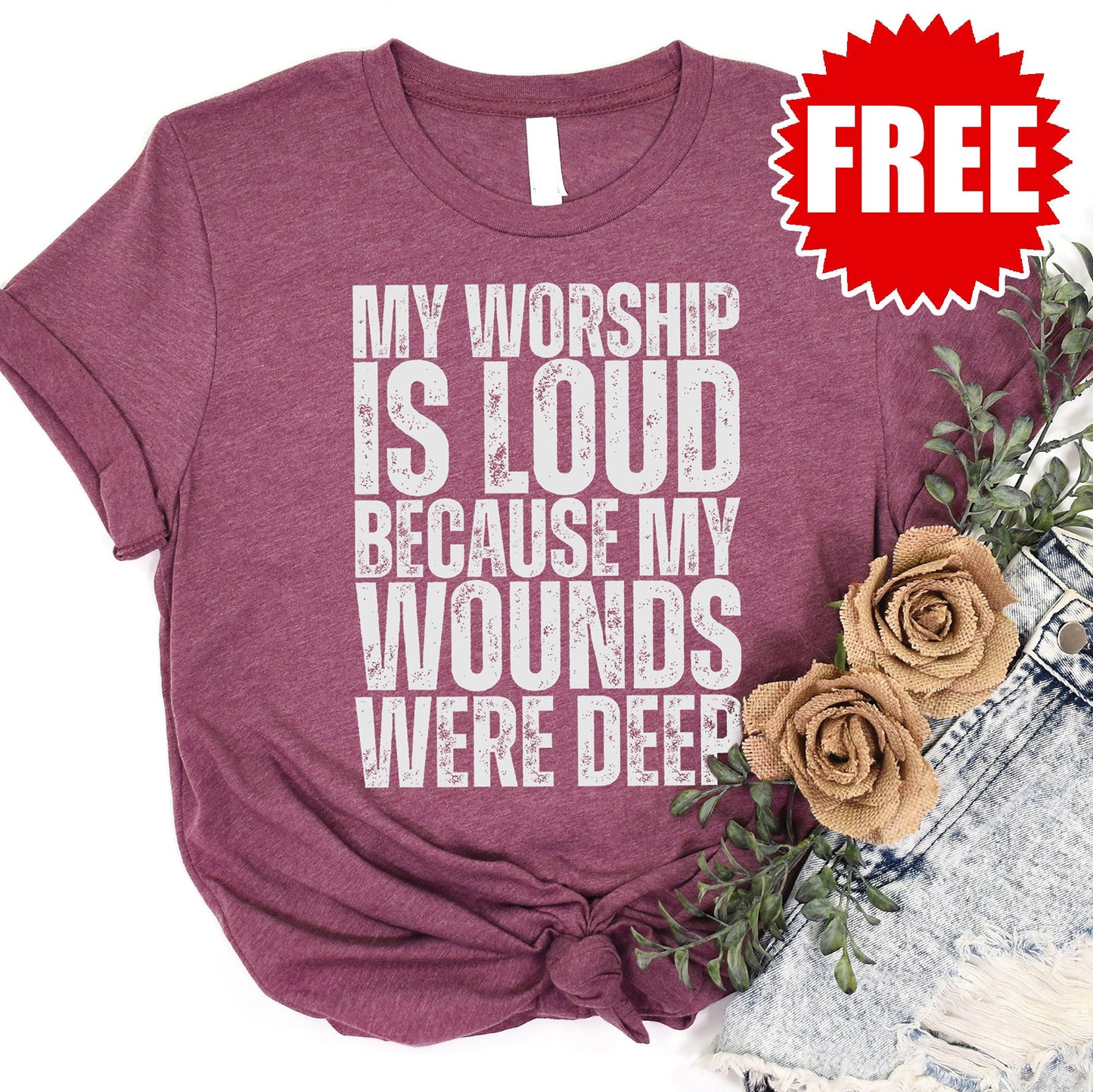 My Worship is Loud Tee - Heather Burgundy - 0 Style001