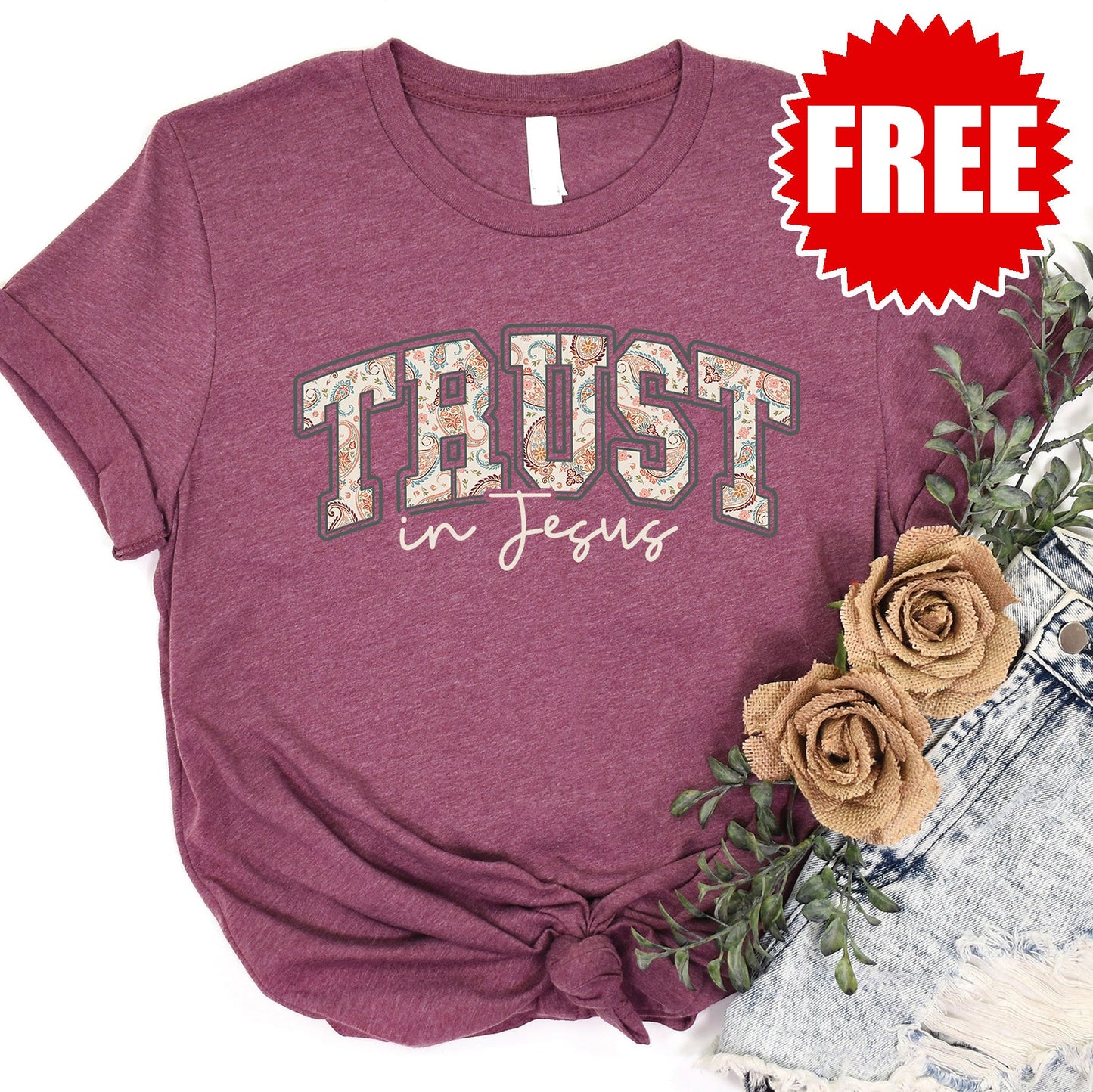 Trust in Jesus Tee - Heather Burgundy - 0