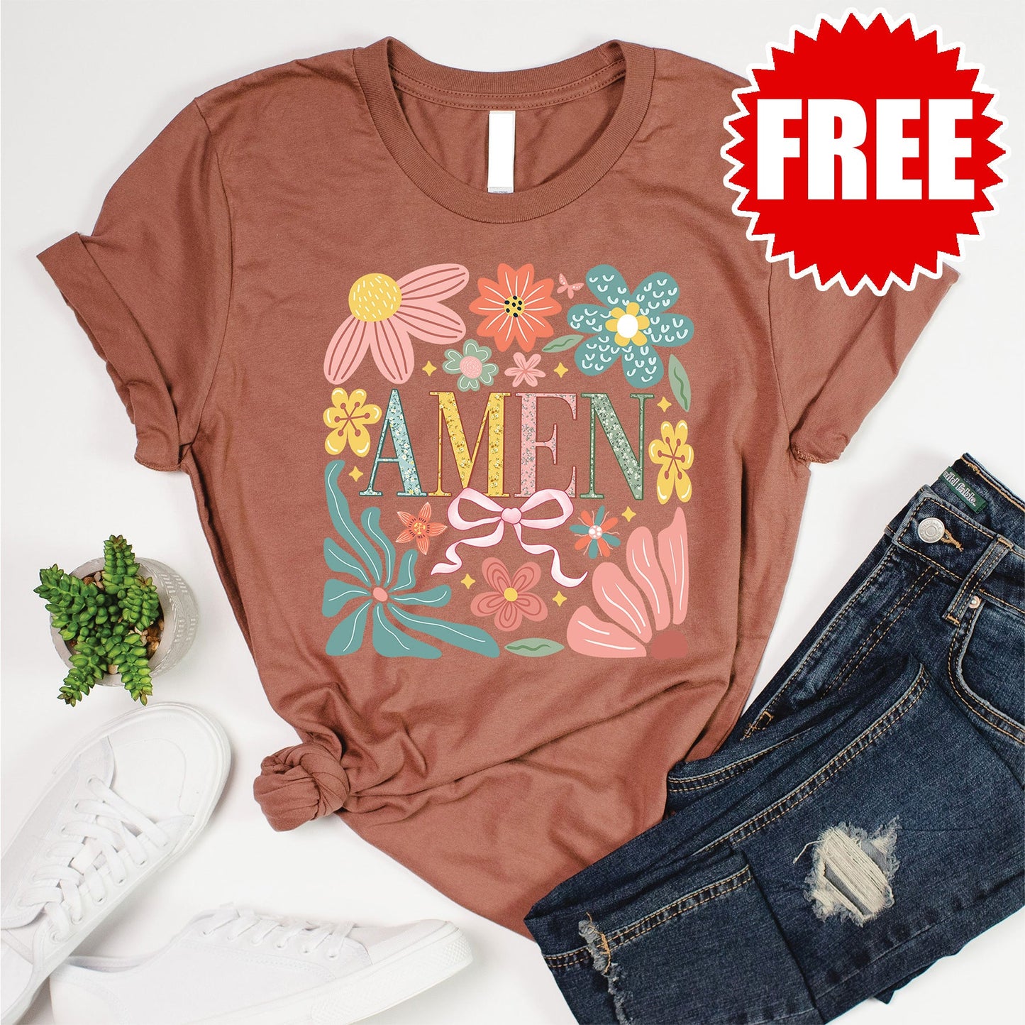 Floral Amen Tee - Heather Chestnut - 0