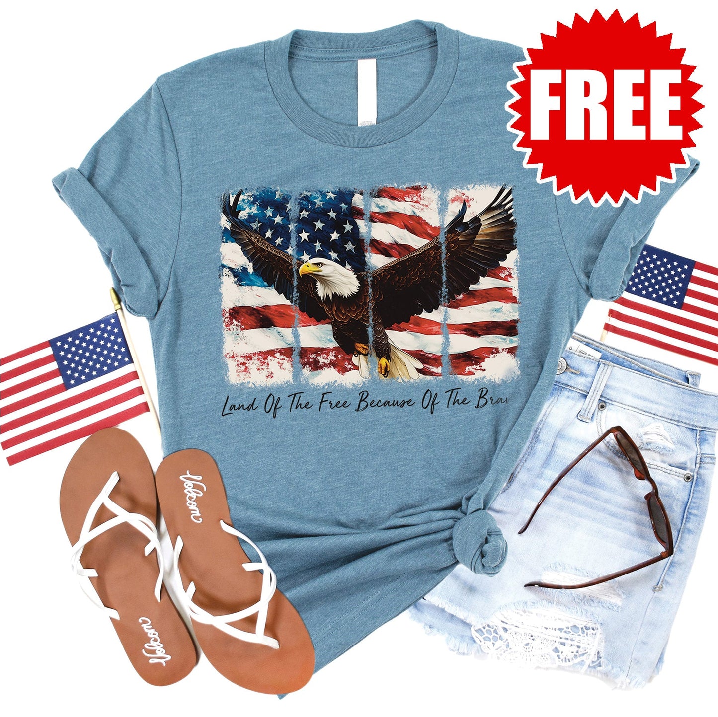 Land Of The Free Tee - Heather Denim - 0
