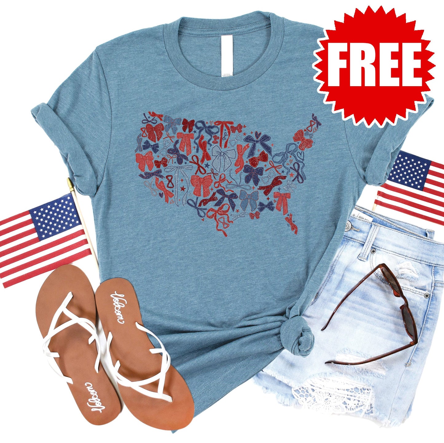 Ribbons USA Tee - Heather Denim - FREE