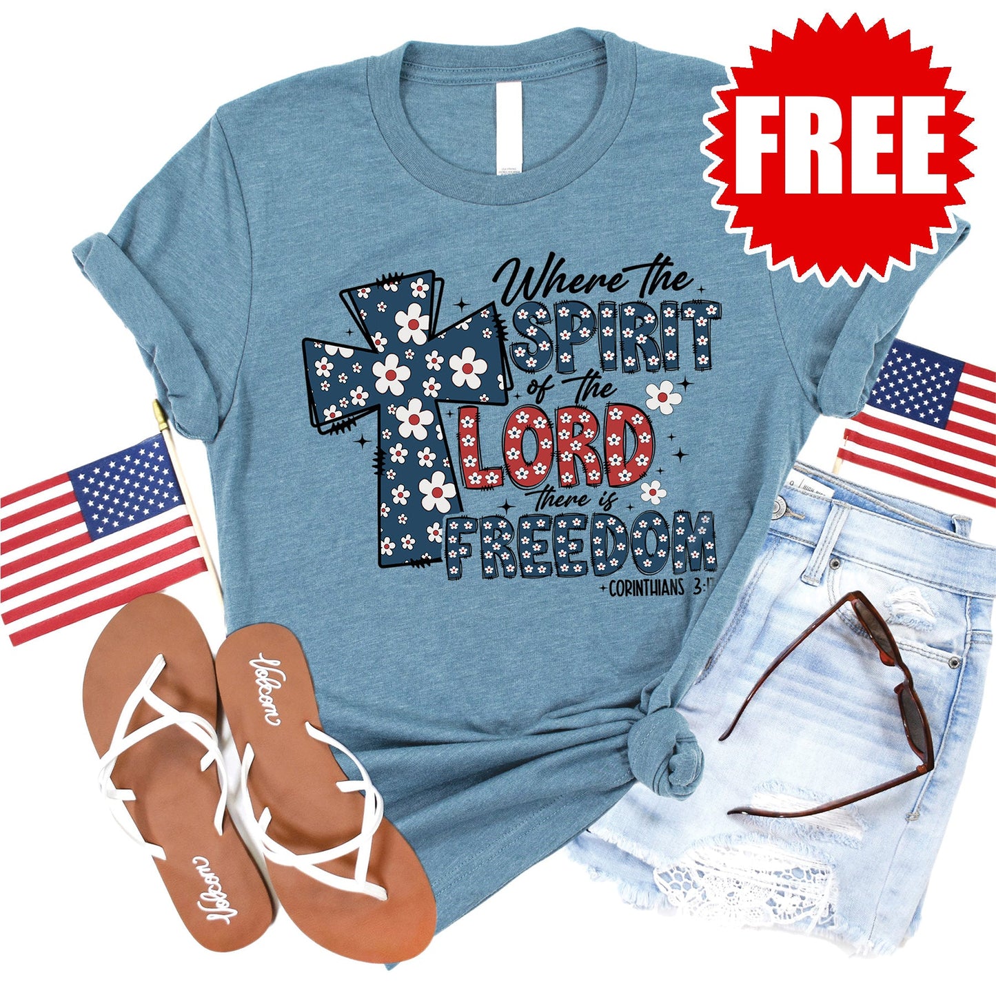 There Is Freedom Tee - Heather Denim - 0