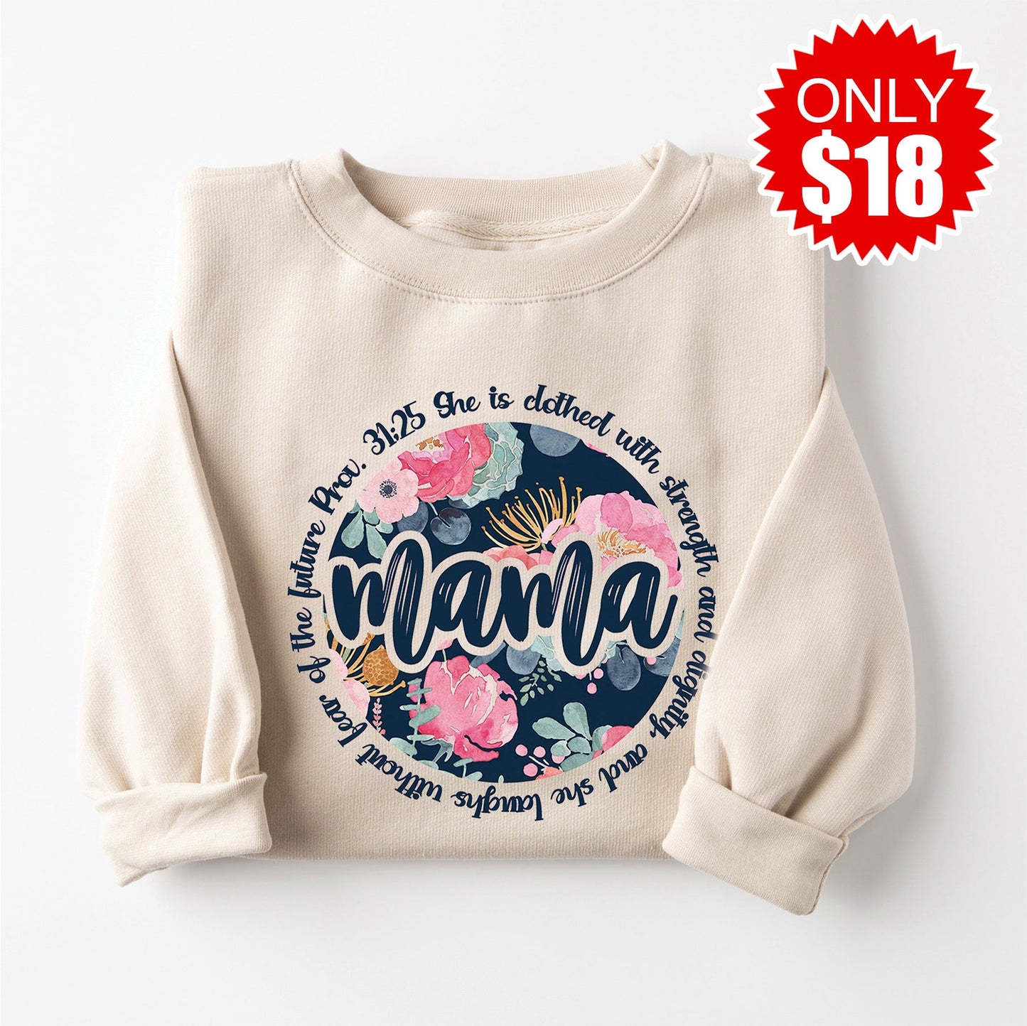 Mama She is Clothed in Strength and Dignity Crewneck Sweatshirt - Heather Dust