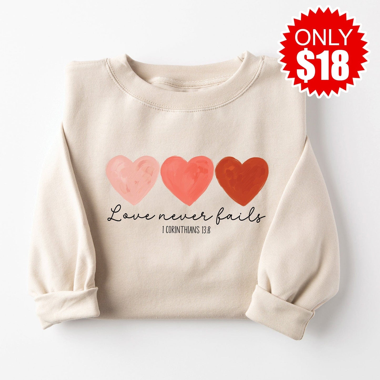 Love Never Fails Crewneck Sweatshirt - Heather Dust