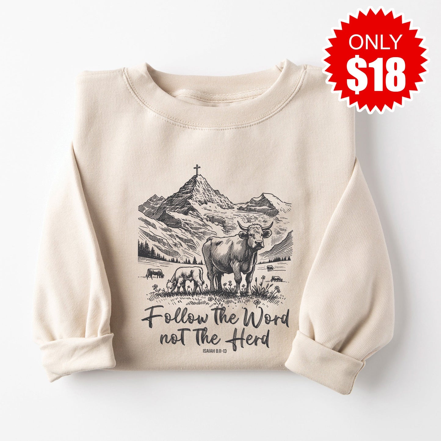 Follow The Word Not The Herd Crewneck Sweatshirt - Heather Dust