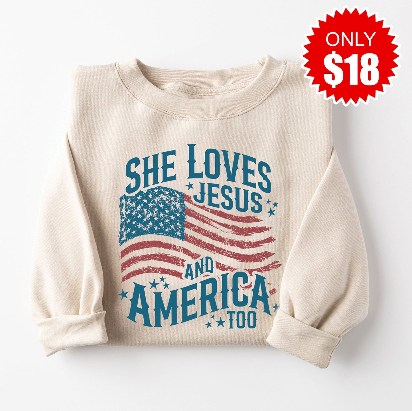 She Loves Jesus Sweatshirt - Heather Dust - 18