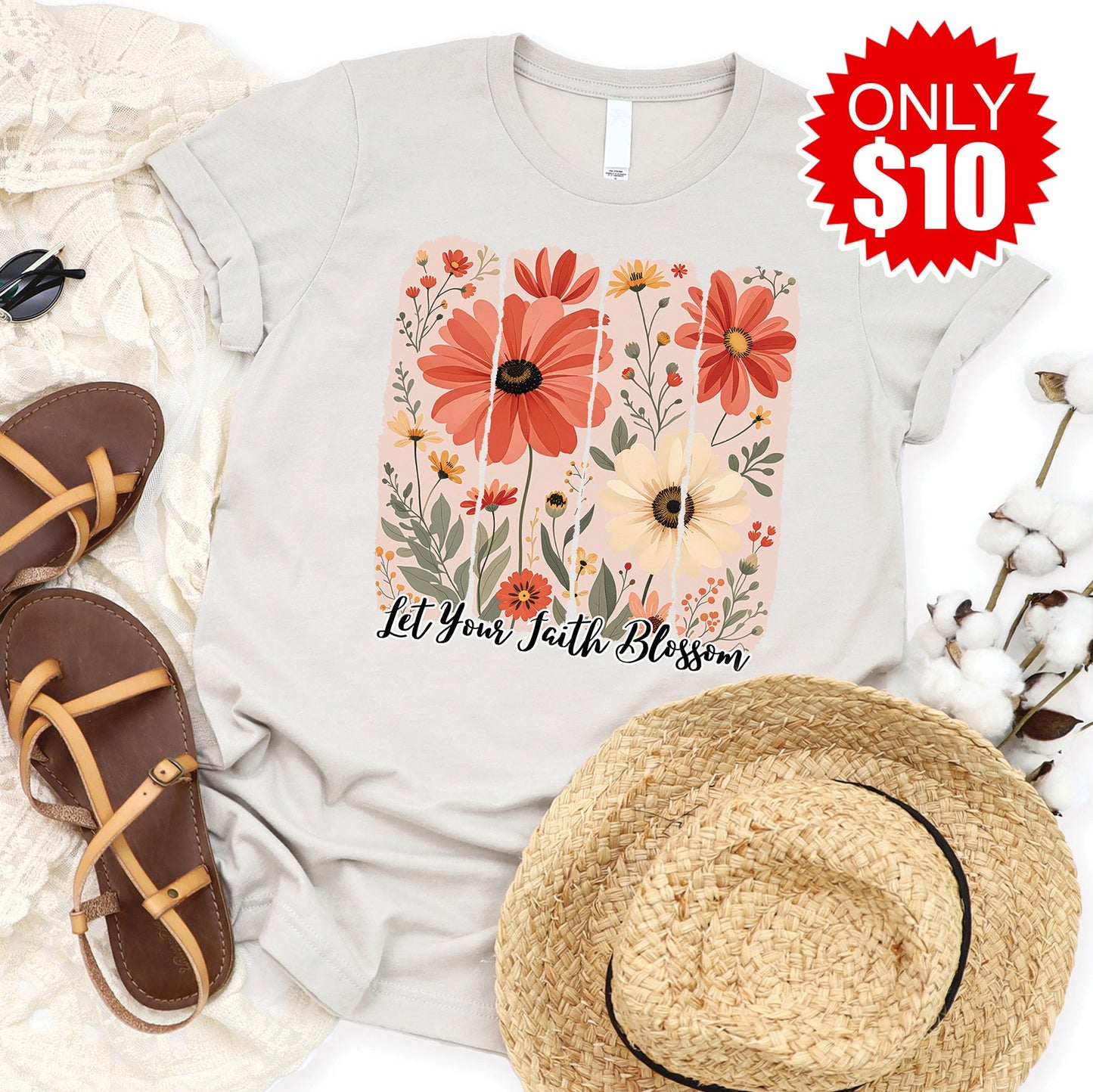 Let Your Faith Blossom Tee - Heather Dust