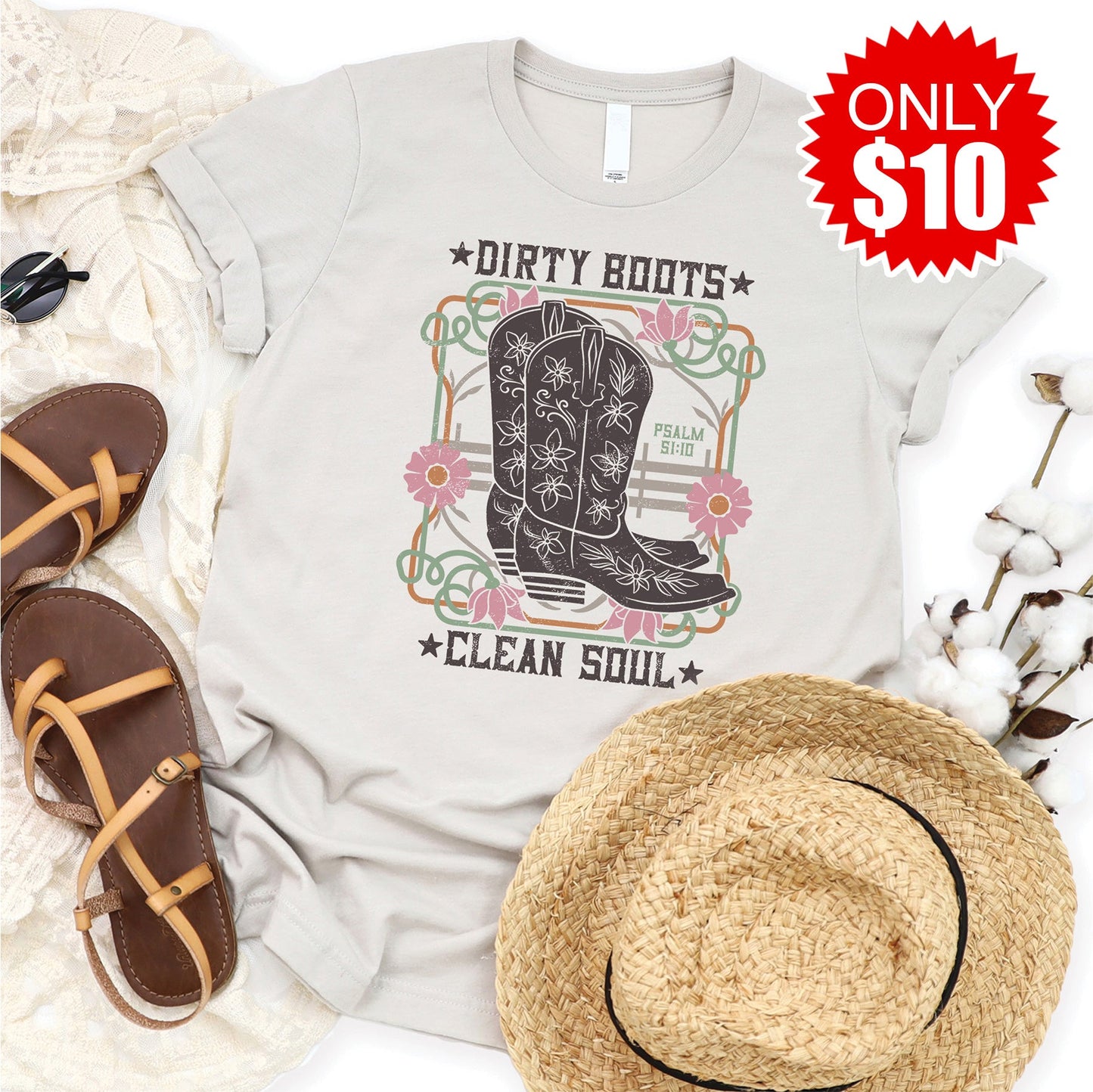 Dirty Boots Clean Soul Tee - Heather Dust