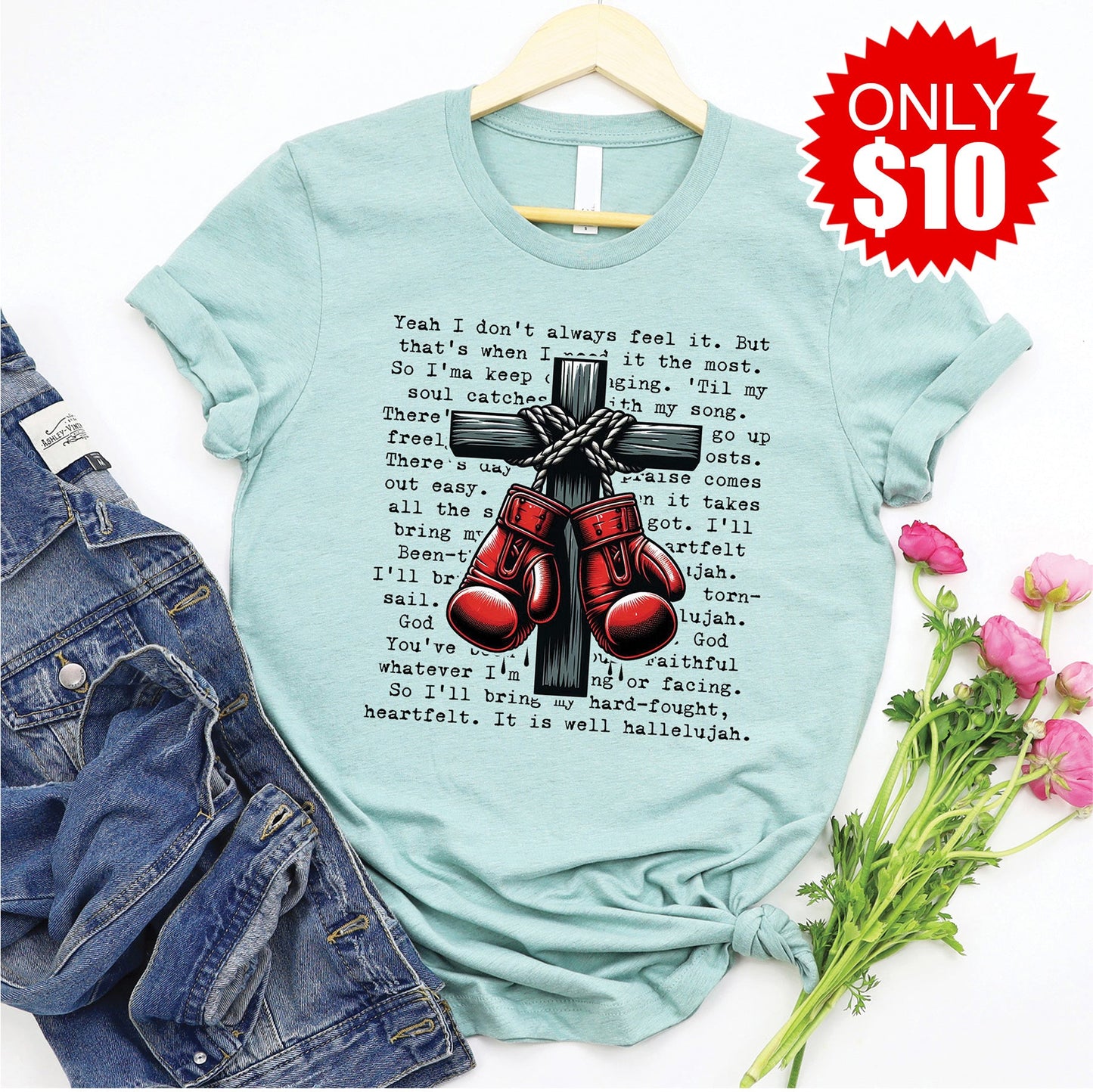 Cross Gloves Tee - Heather Dusty Blue