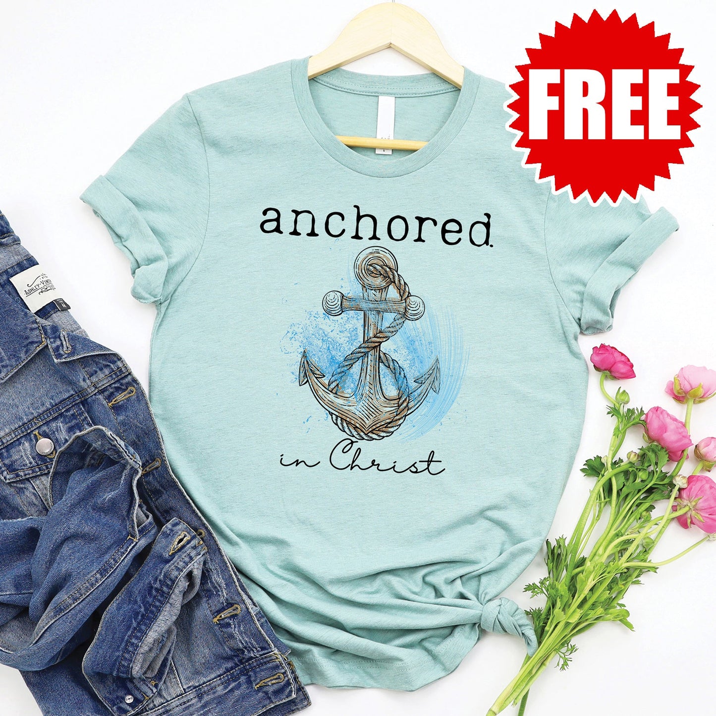Anchored in Christ Tee - Heather Dusty Blue - 0